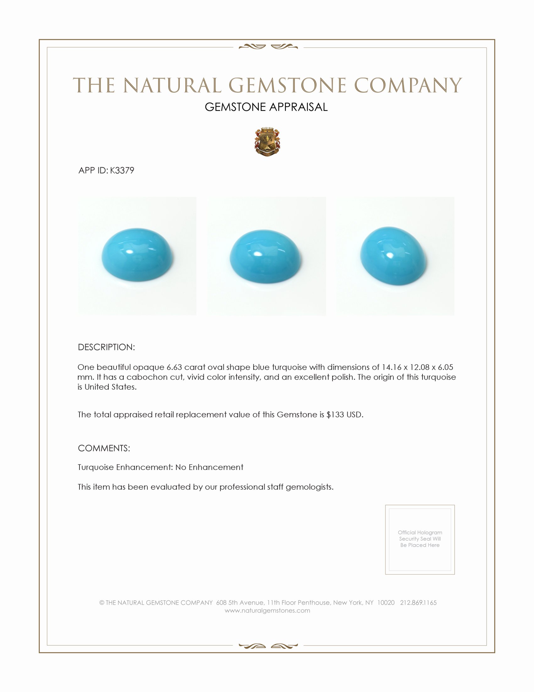 6.63 Ct. Cabochon Turquoise from United States