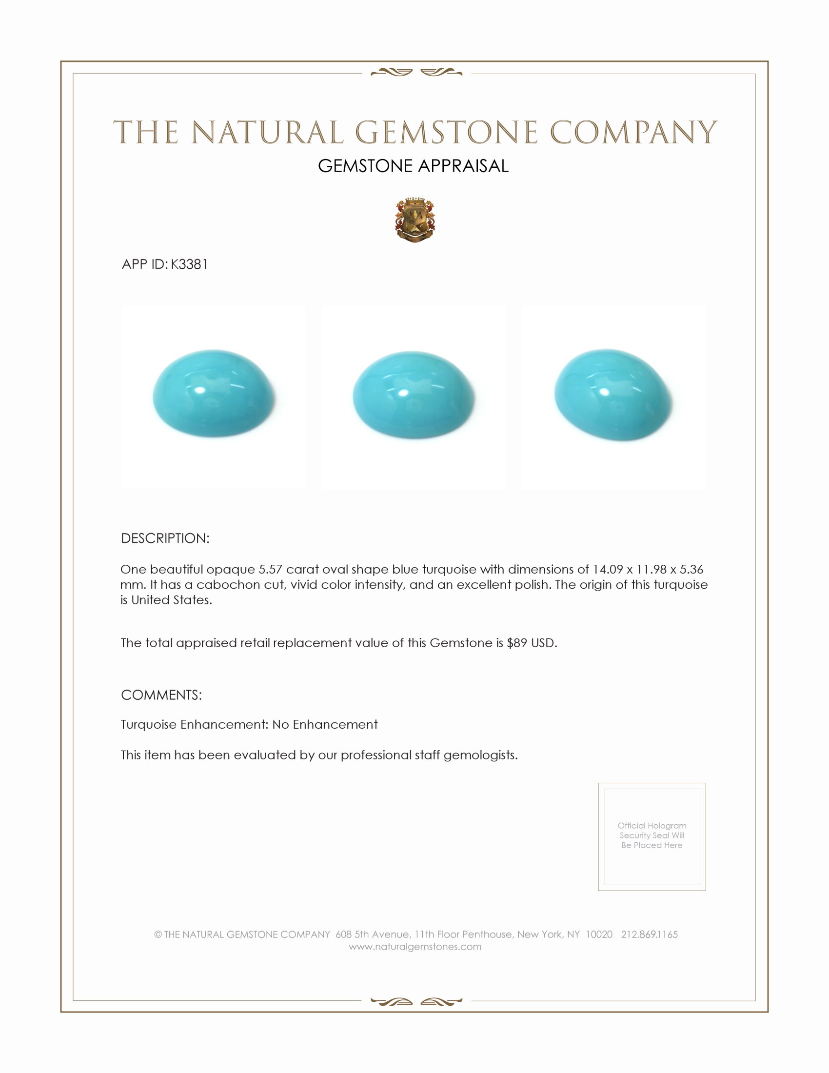 5.57 Ct. Cabochon Turquoise from United States