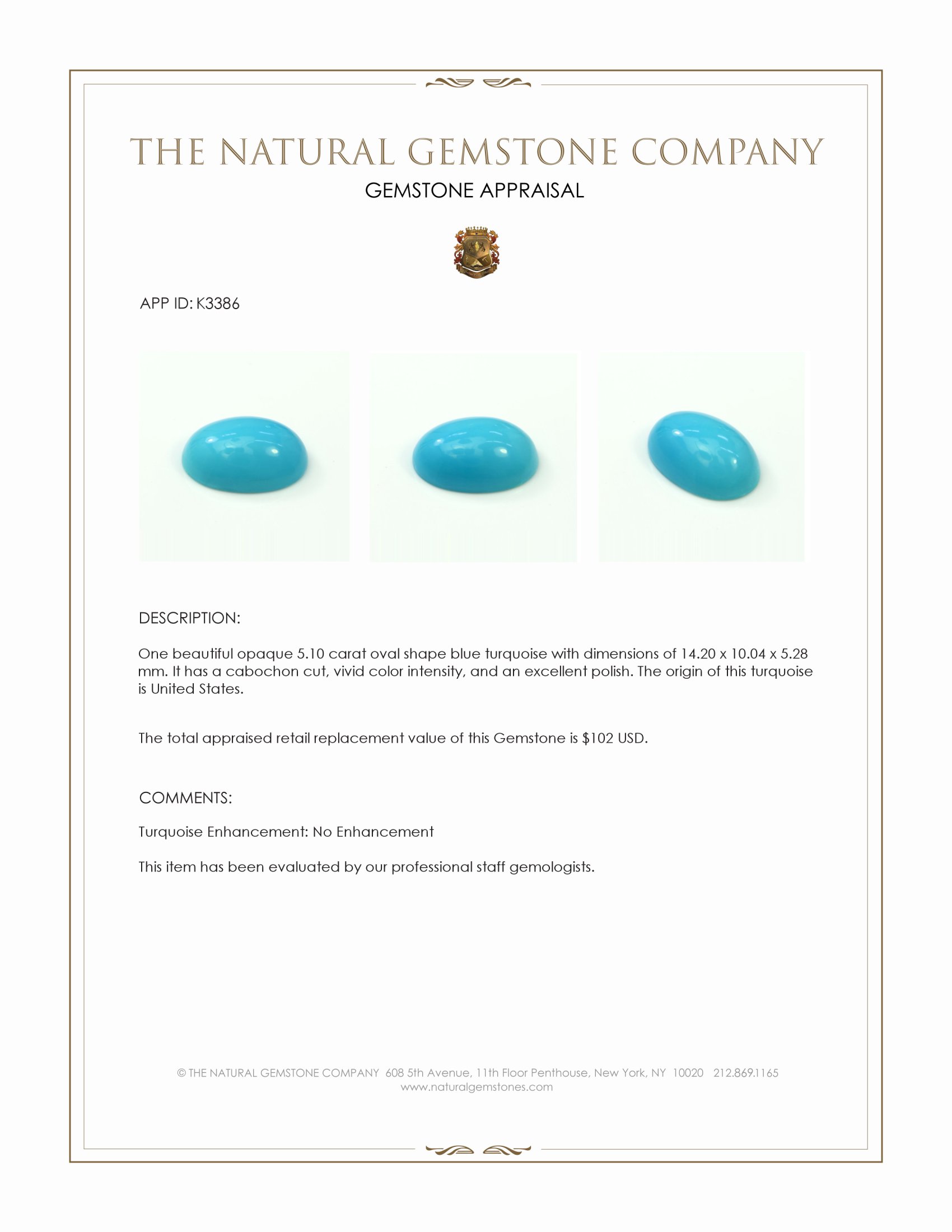 5.10 Ct. Cabochon Turquoise from United States