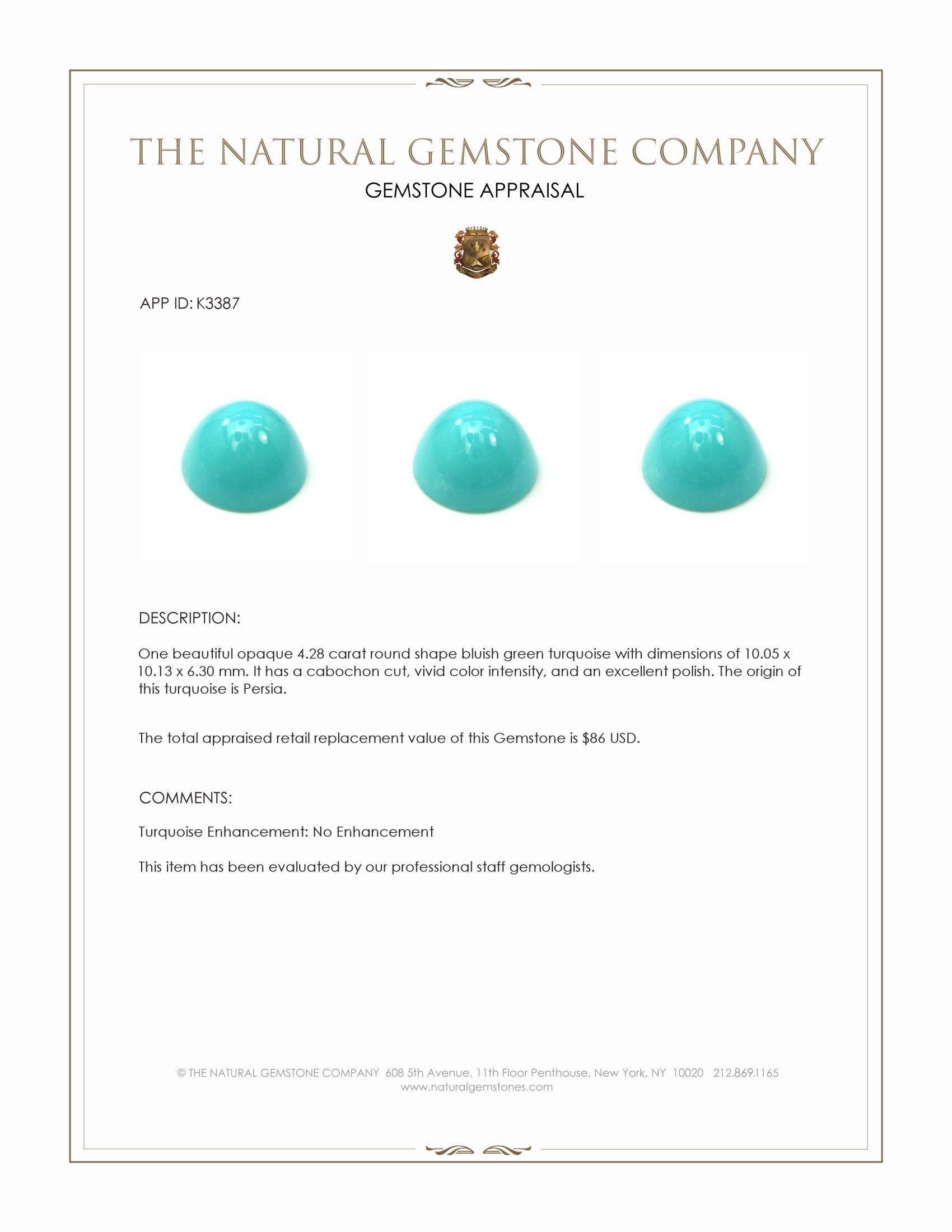 4.28 Ct. Cabochon Turquoise from Persia