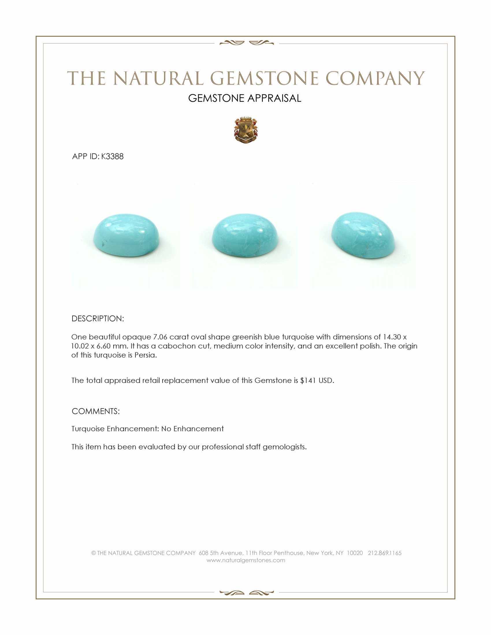 7.06 Ct. Cabochon Turquoise from Persia