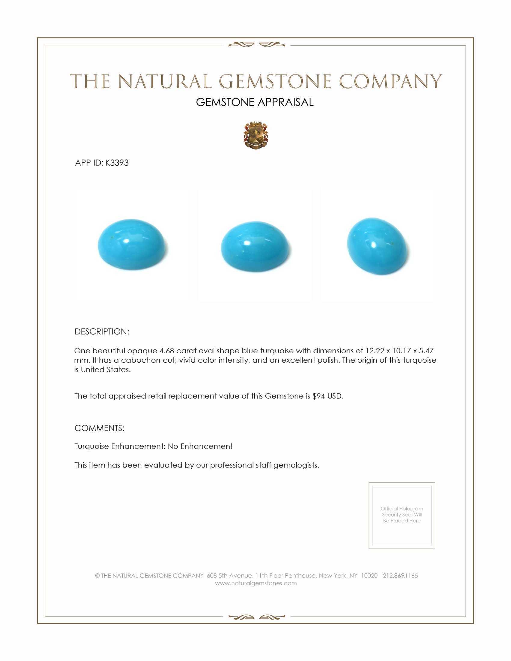 4.68 Ct. Cabochon Turquoise from United States