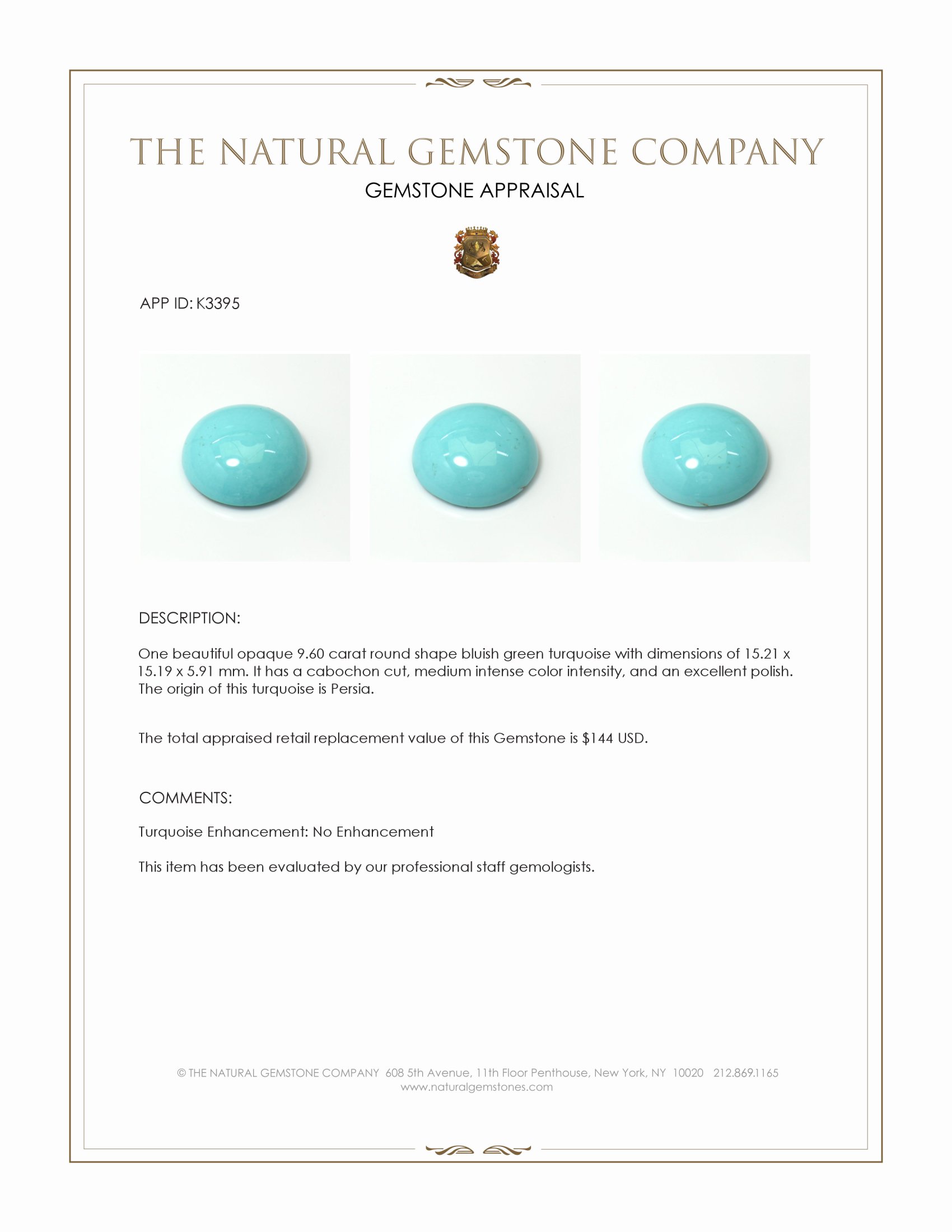 9.60 Ct. Cabochon Turquoise from Persia