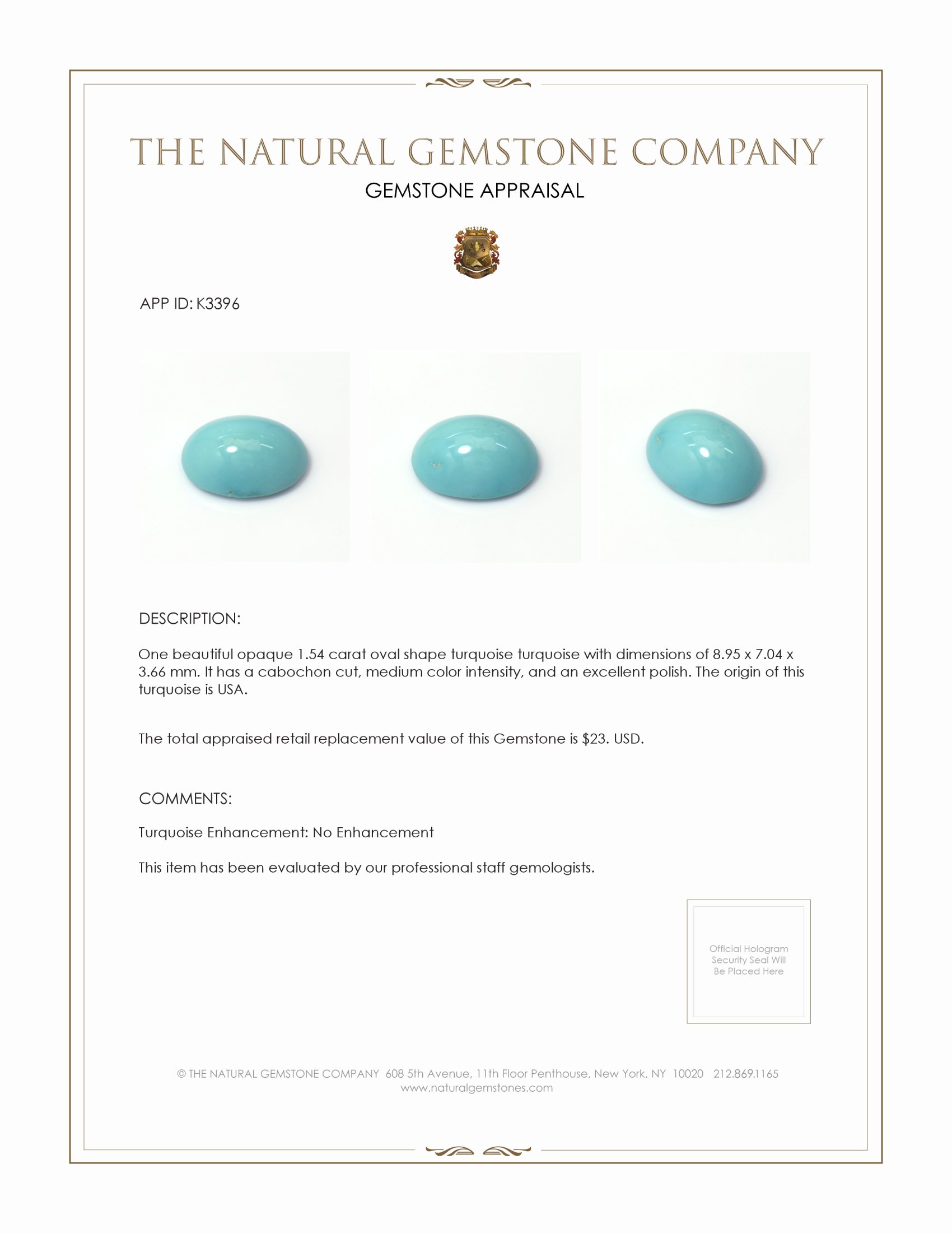 1.54 Ct. Cabochon Turquoise from USA