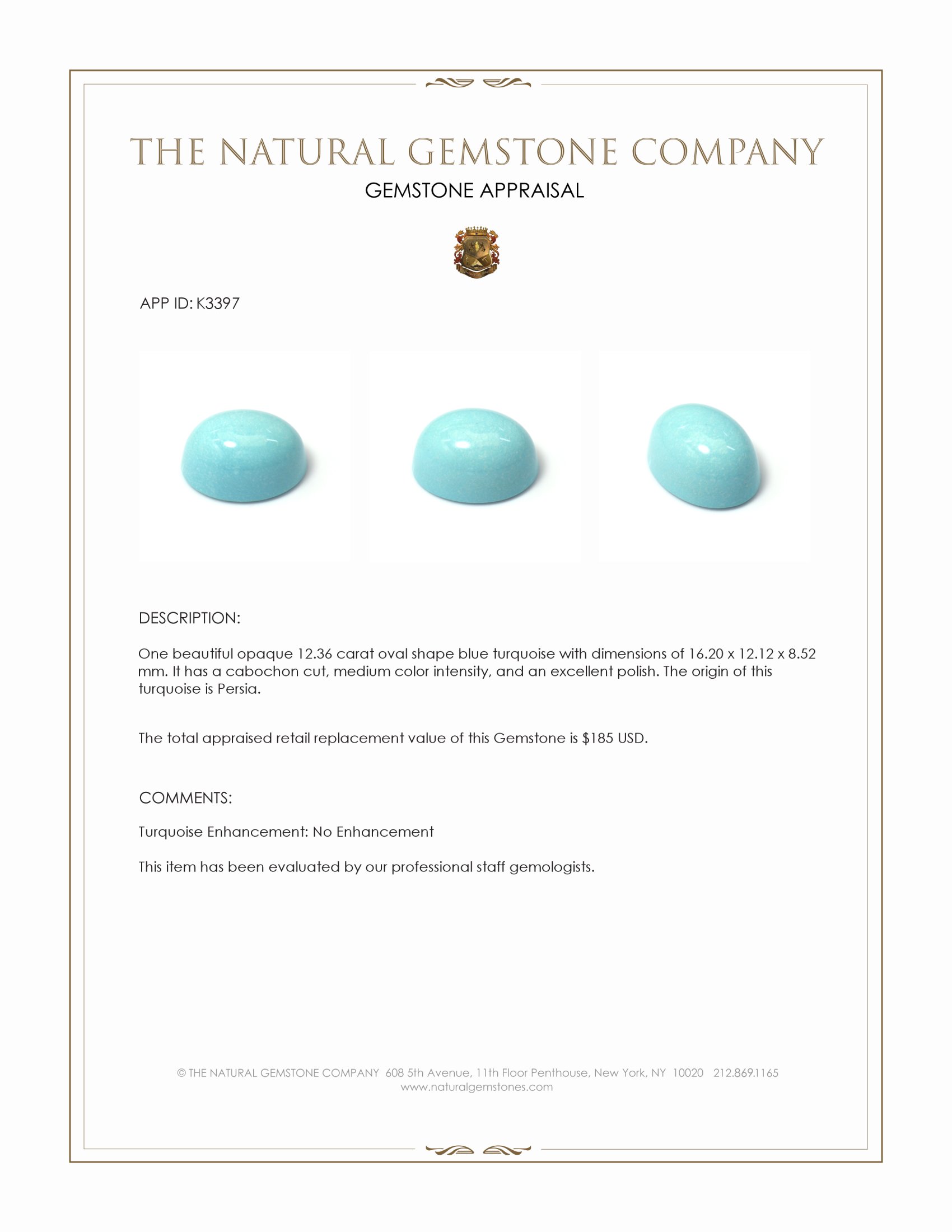 12.36 Ct. Cabochon Turquoise from Persia