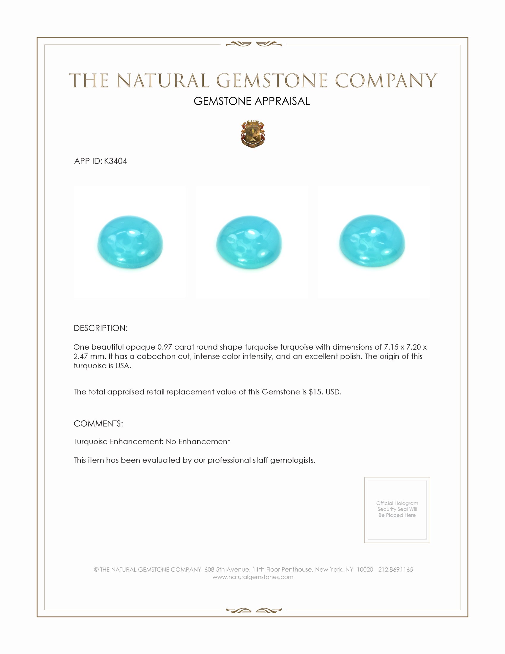 0.97 Ct. Cabochon Turquoise from United States