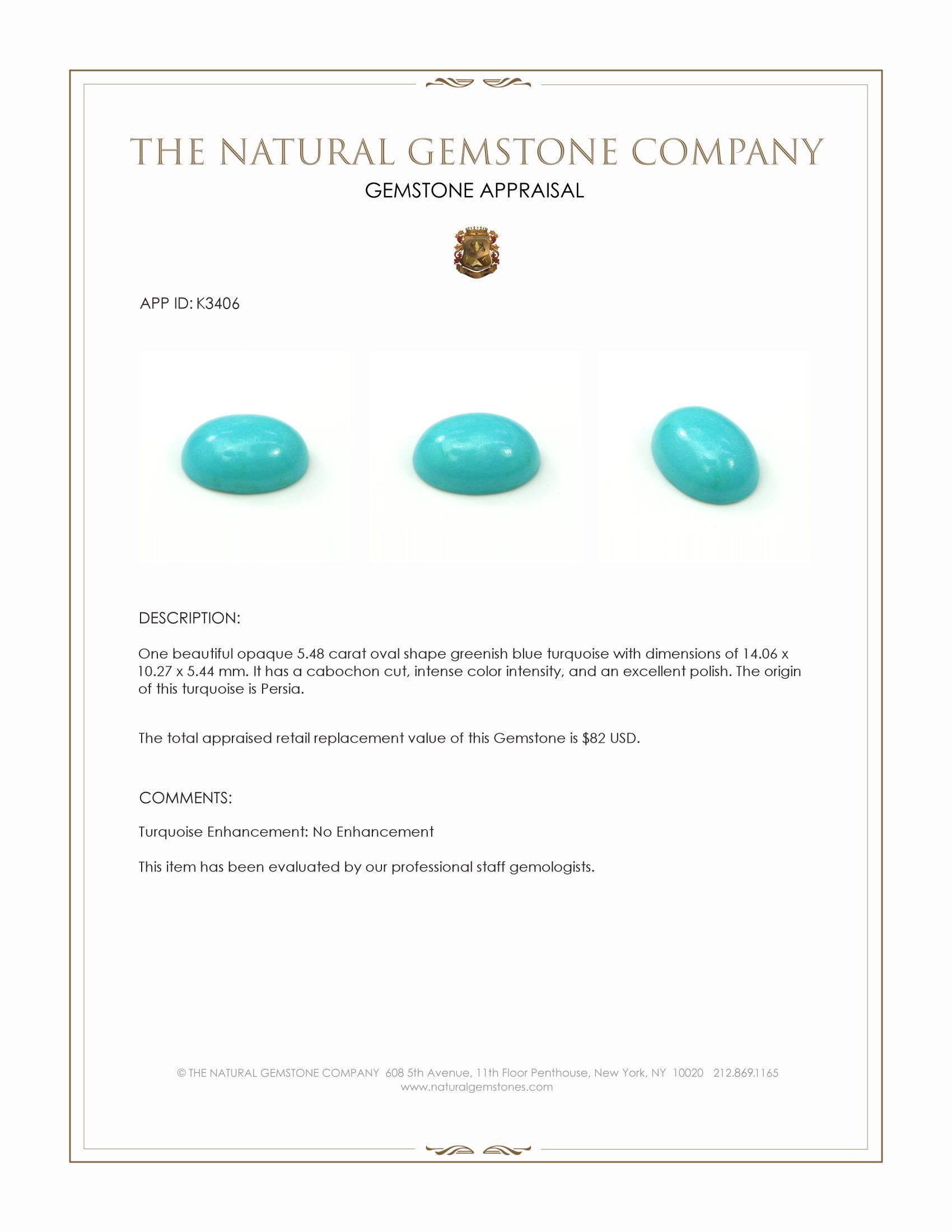 5.48 Ct. Cabochon Turquoise from Persia