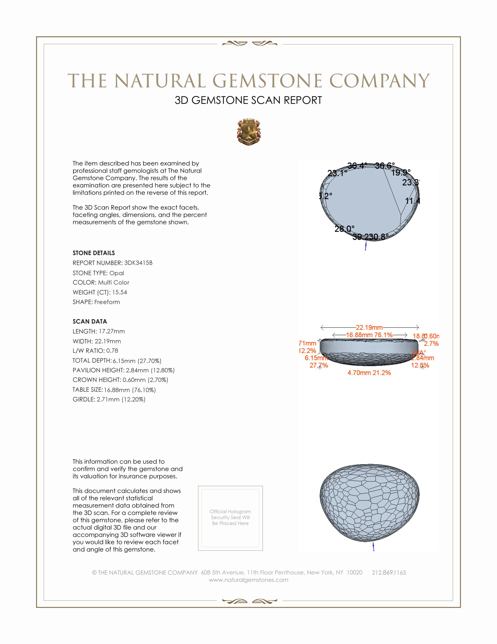 15.54 Ct. Black Opal from Australia