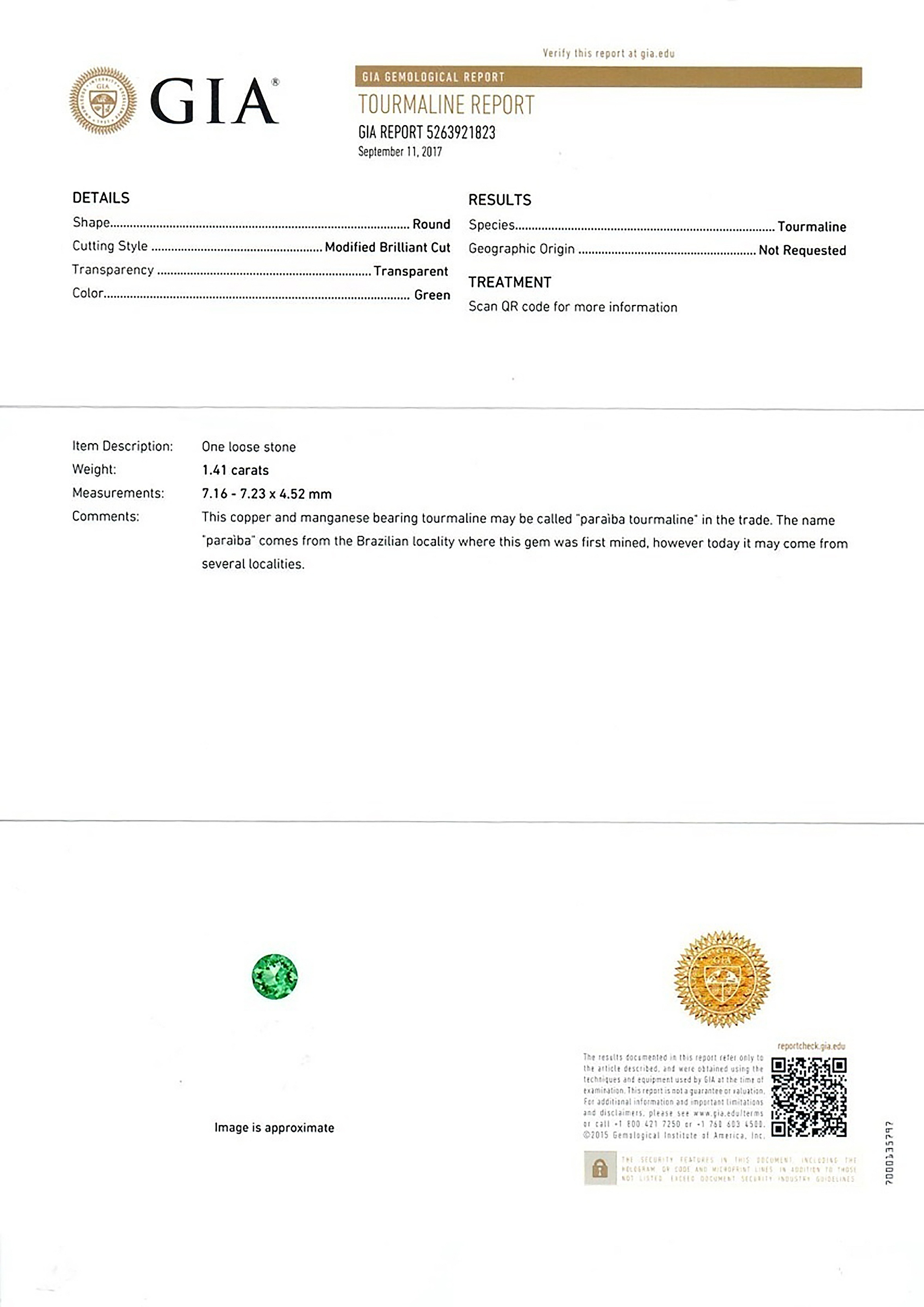 1.41 Ct. Paraiba Tourmaline from Africa