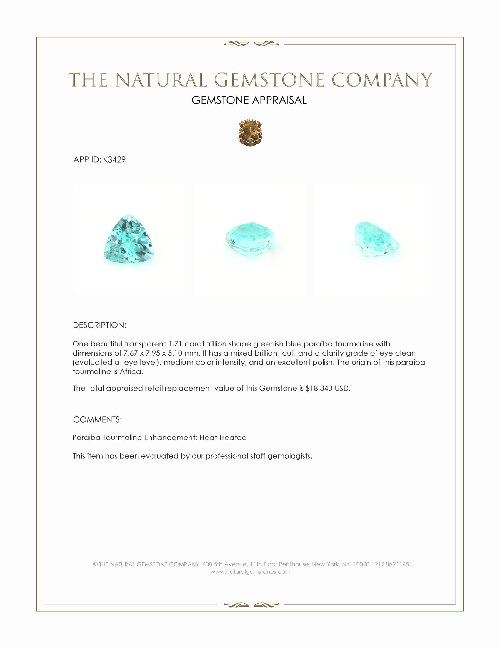 1.71 Ct. Paraiba Tourmaline from Africa