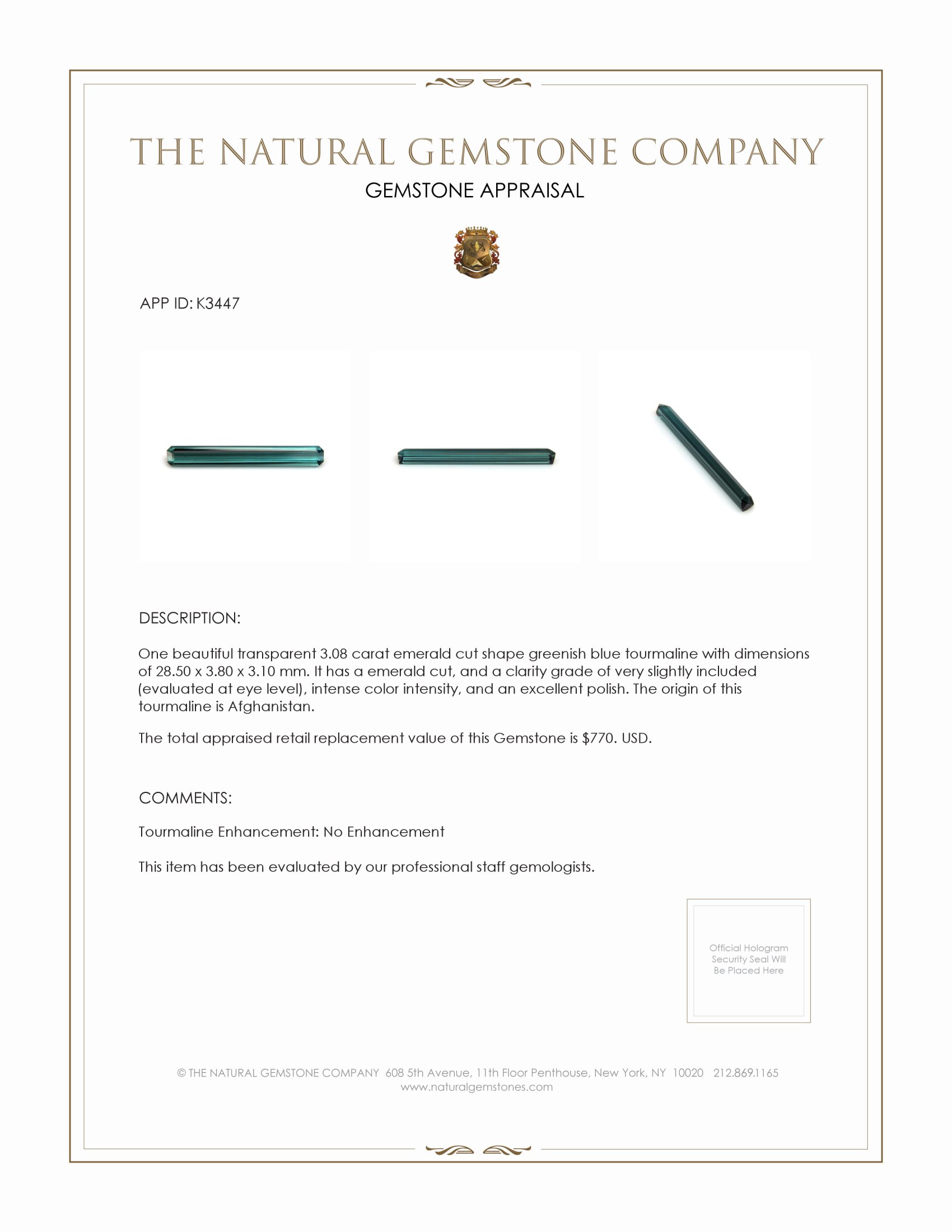 3.08 Ct. Tourmaline from Afghanistan