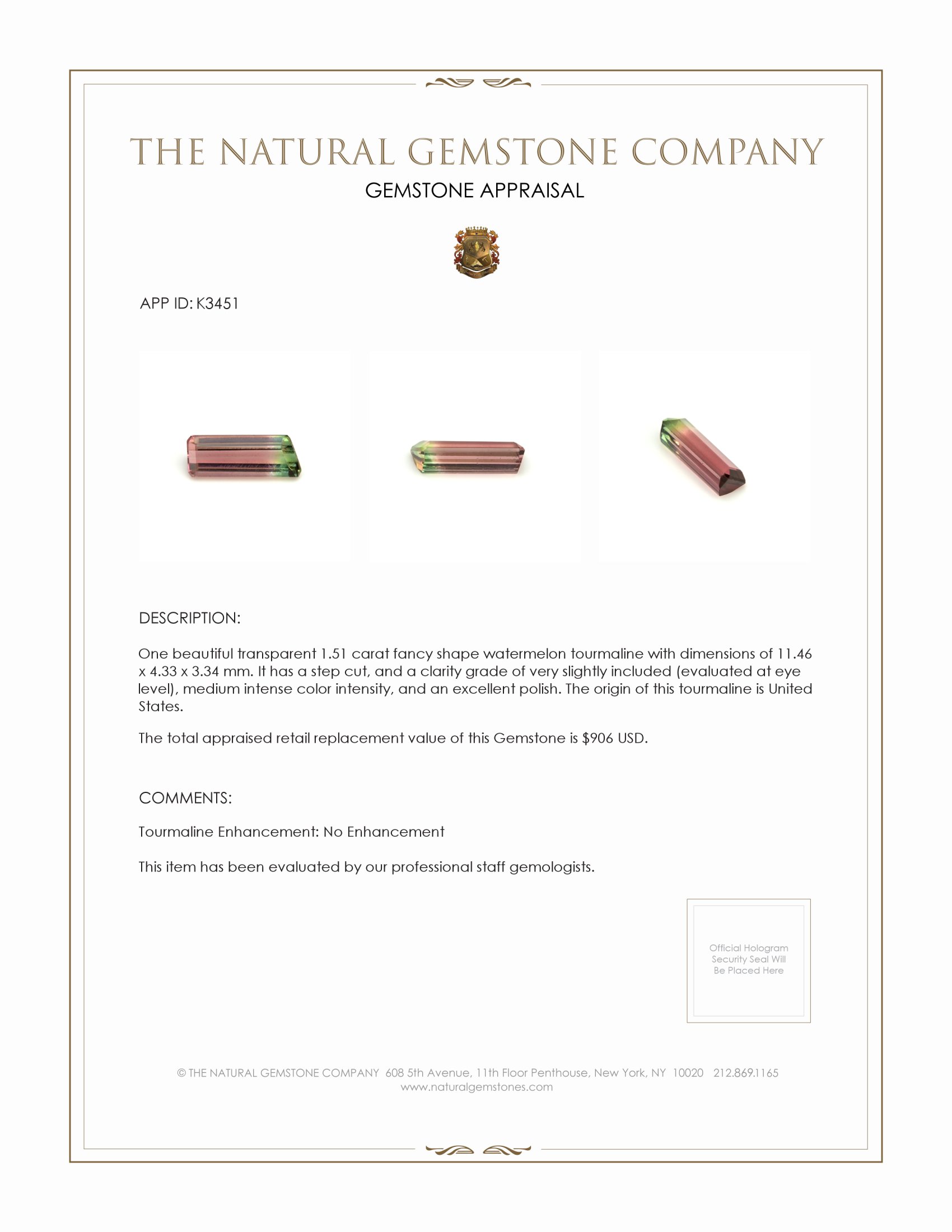 1.51 Ct. Watermelon Tourmaline from United States