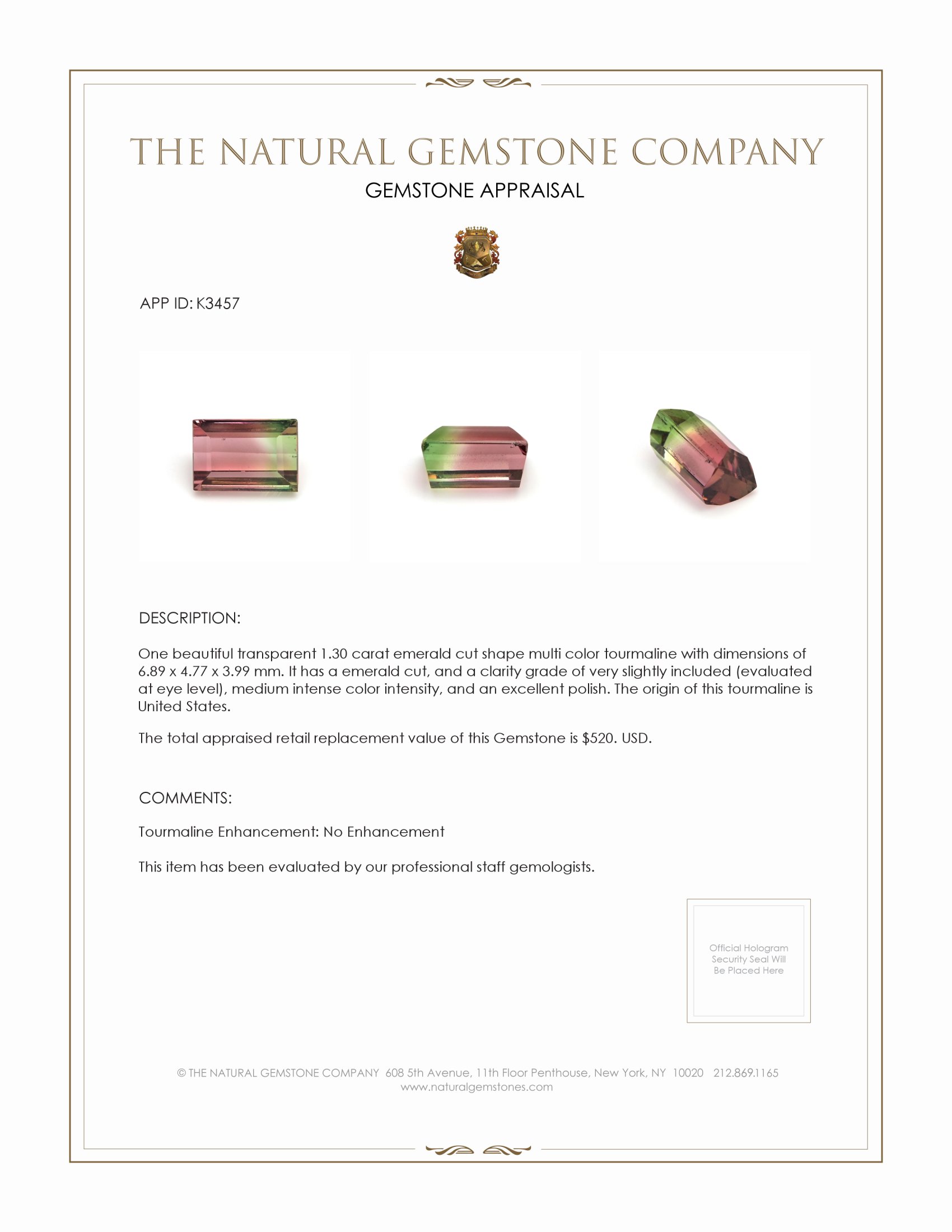 1.30 Ct. Tourmaline from United States