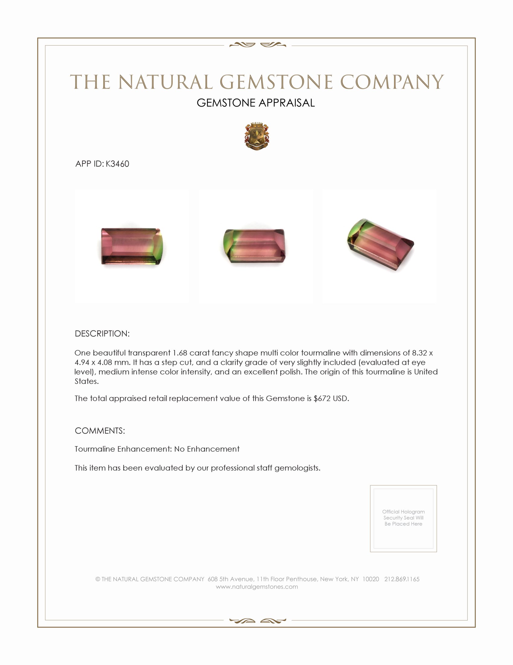 1.68 Ct. Tourmaline from United States