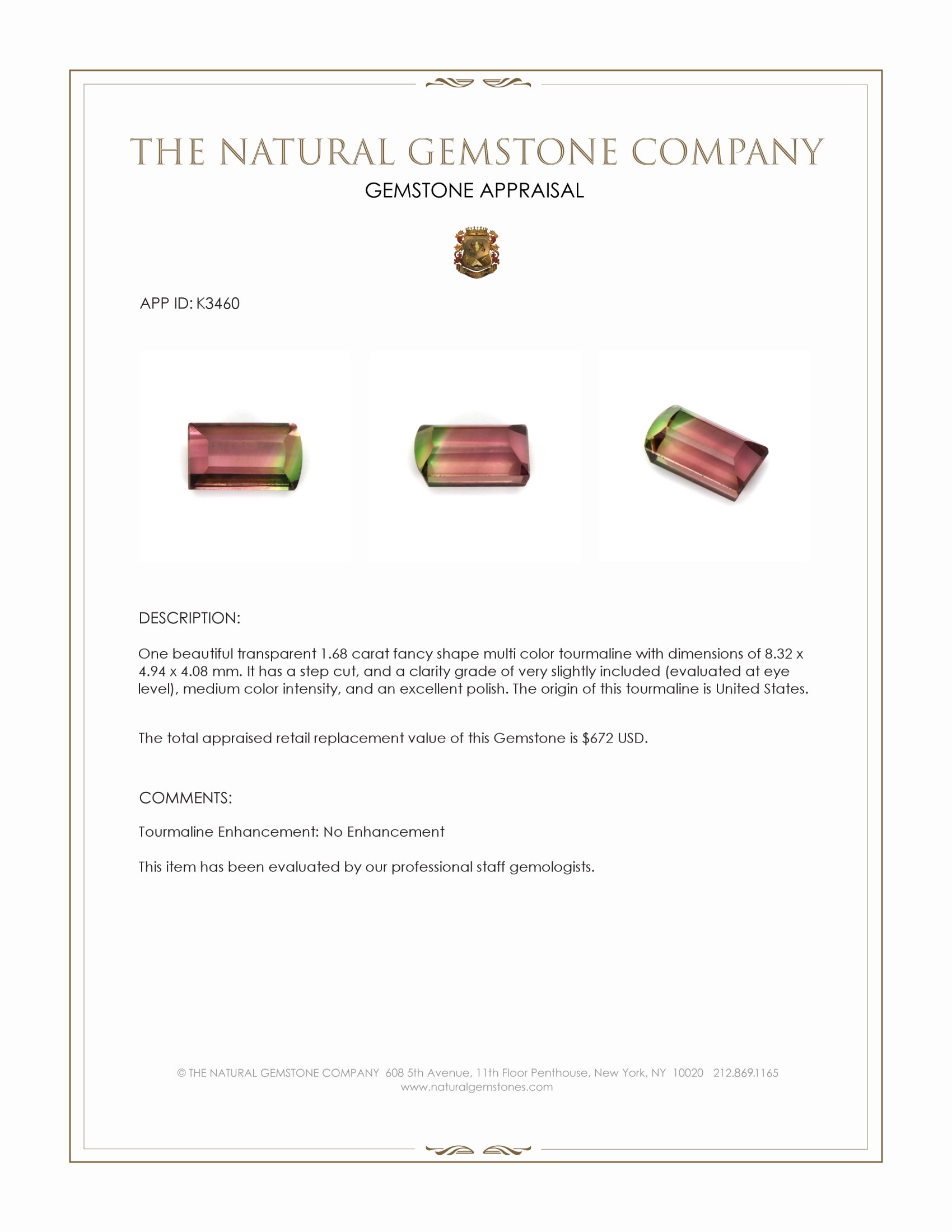 1.68 Ct. Tourmaline from United States