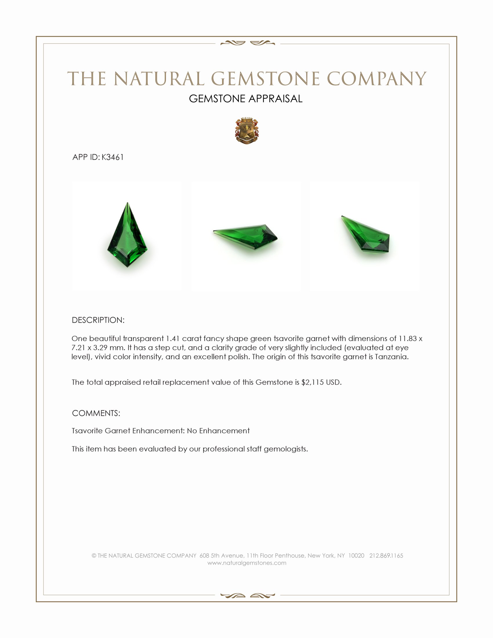 1.41 Ct. Tsavorite Garnet from Tanzania