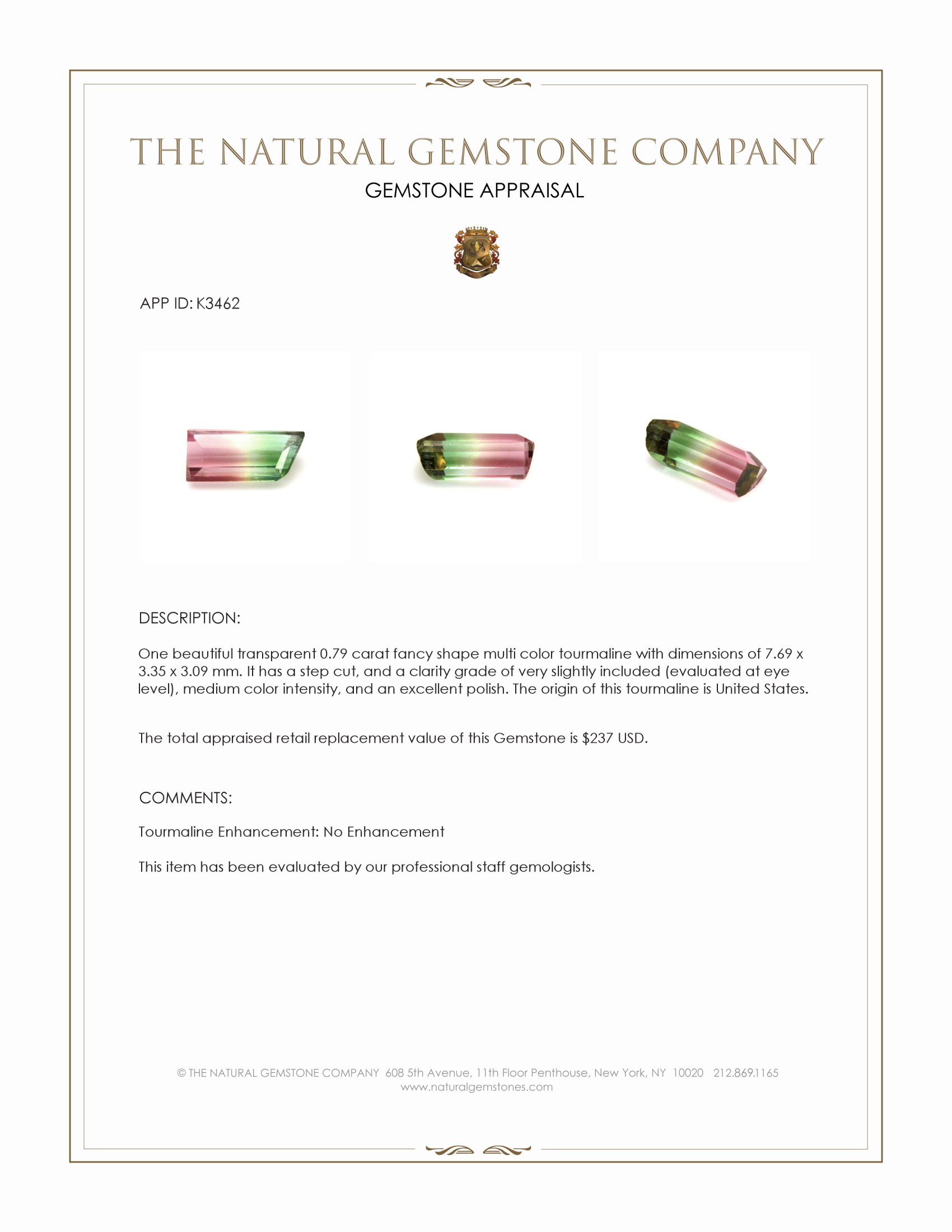 0.79 Ct. Tourmaline from United States