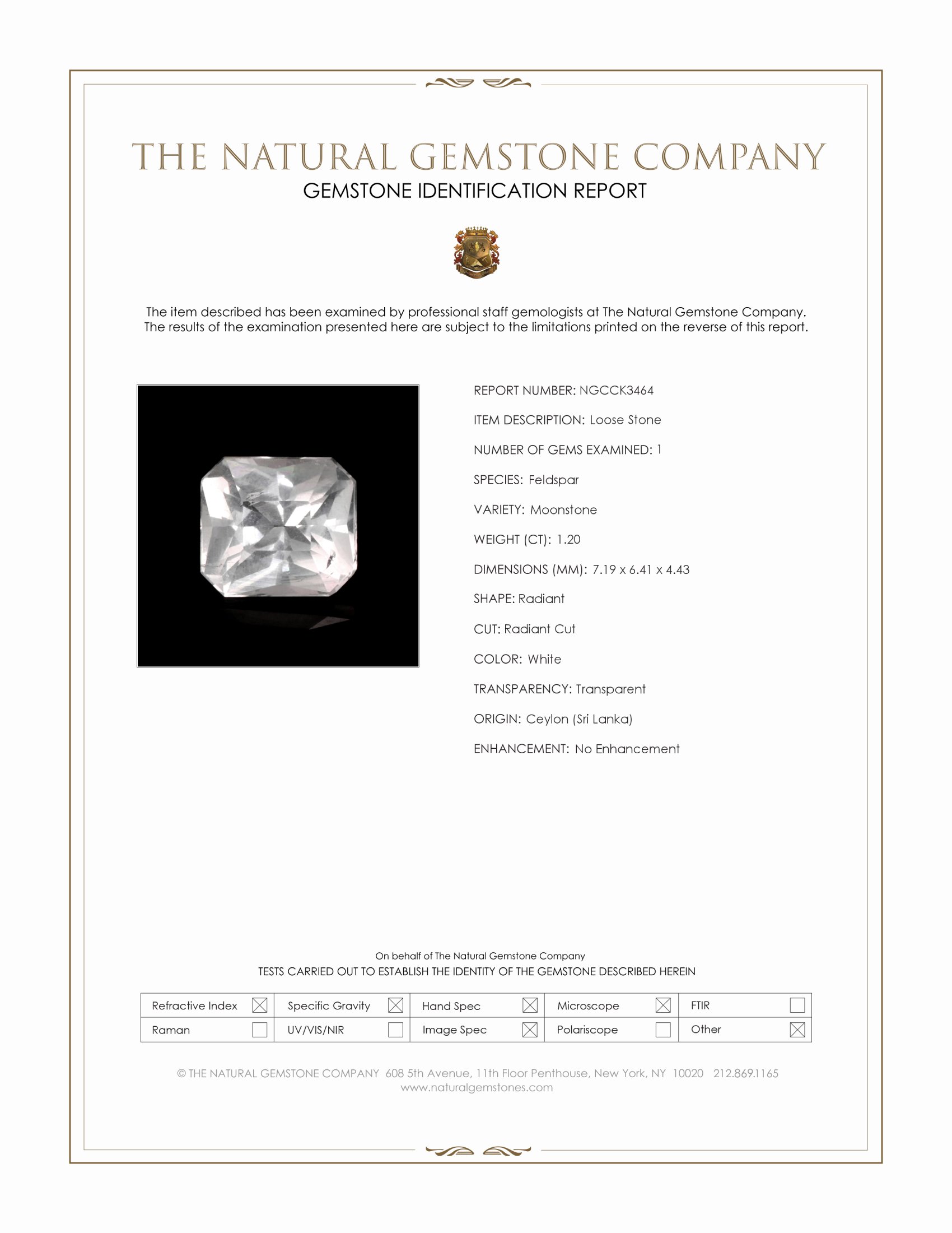 1.20 Ct. White Moonstone from Ceylon (Sri Lanka)