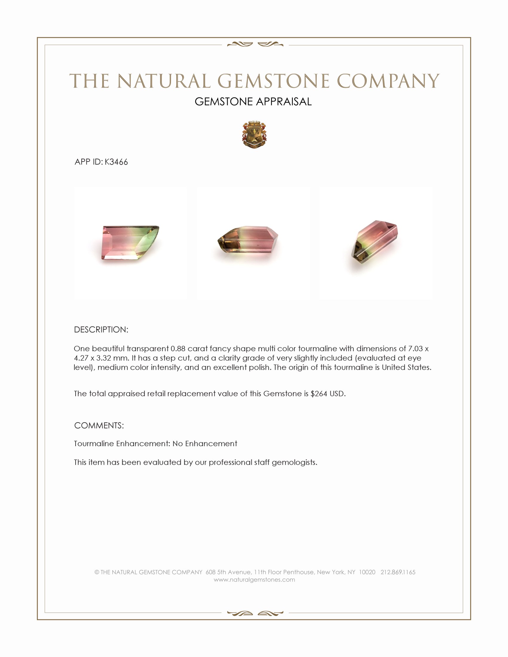 0.88 Ct. Multi Color Tourmaline from United States