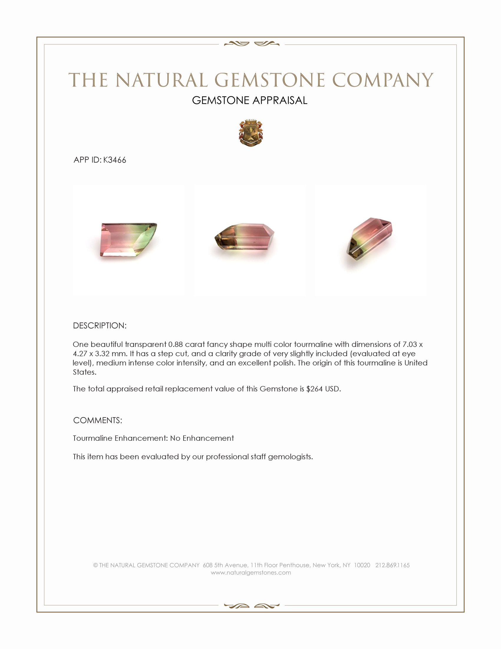 0.88 Ct. Tourmaline from United States