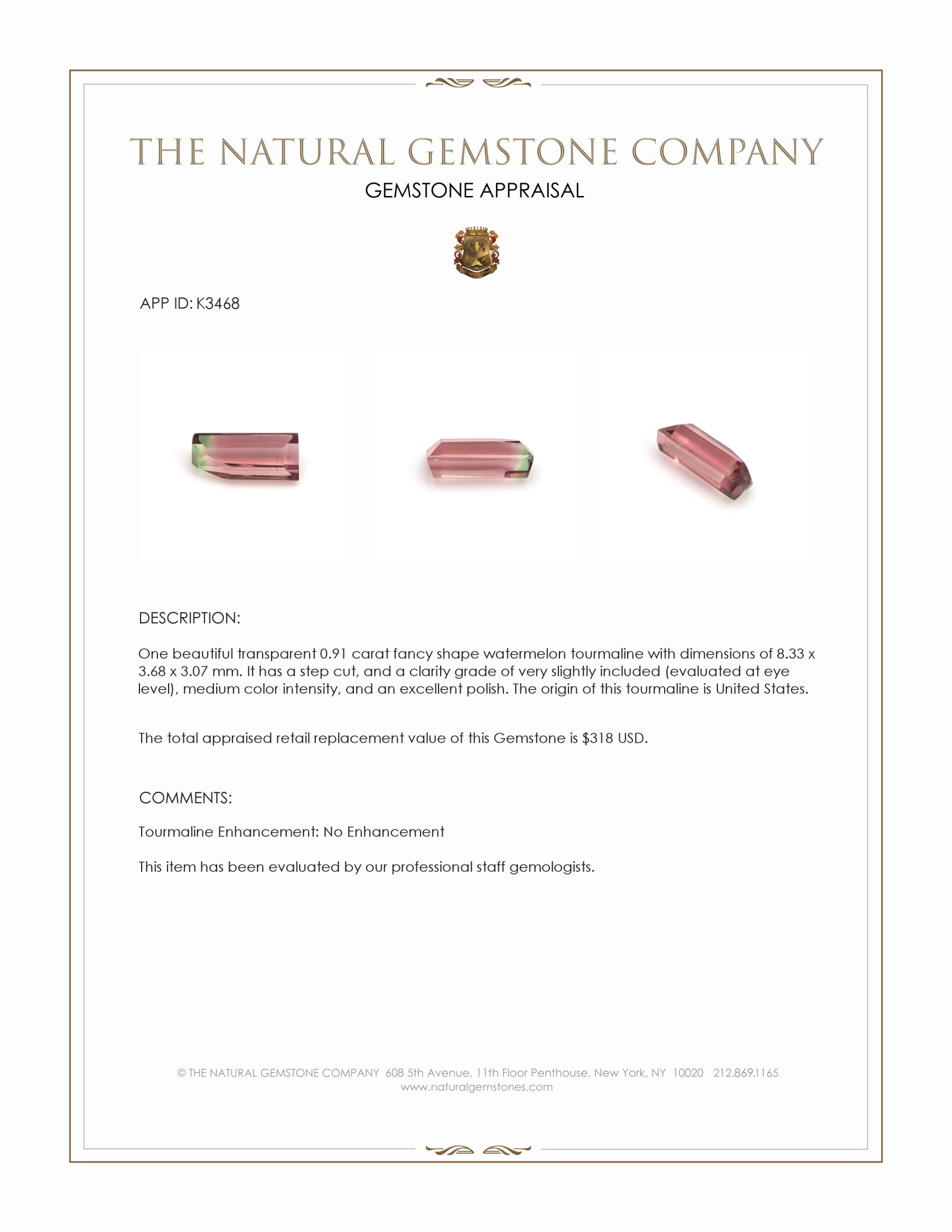 0.91 Ct. Watermelon Tourmaline from United States