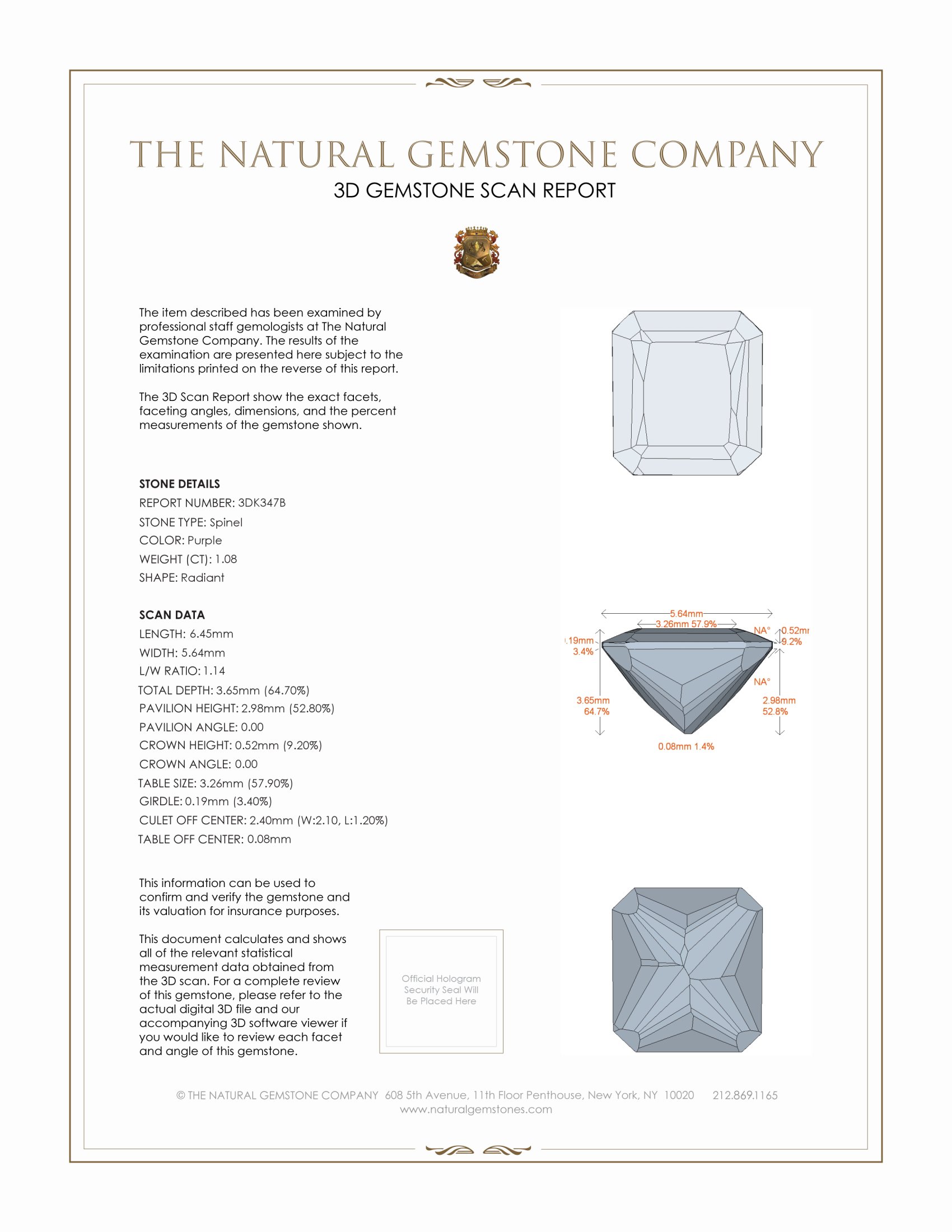 1.08 Ct. Spinel from Ceylon (Sri Lanka)