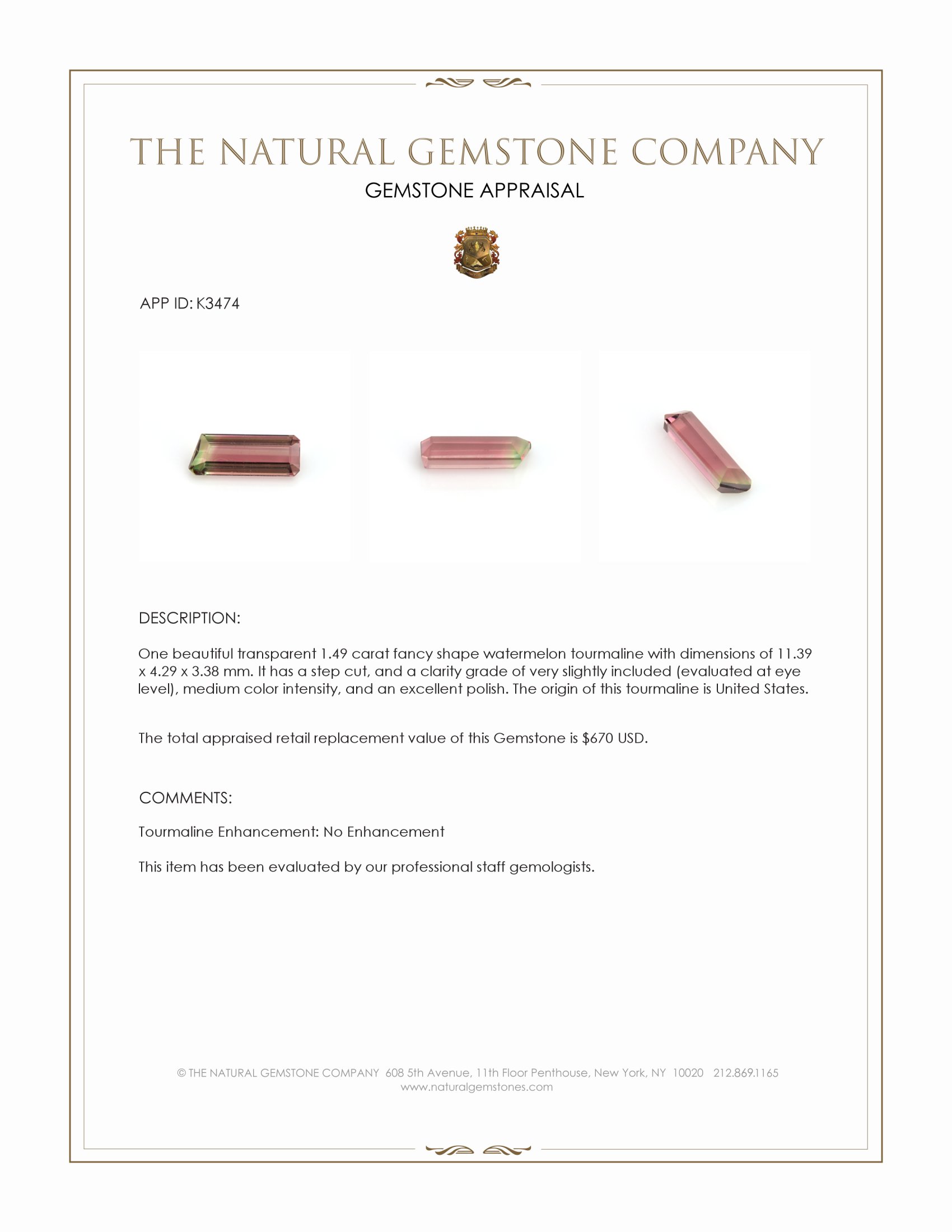 1.49 Ct. Tourmaline from United States