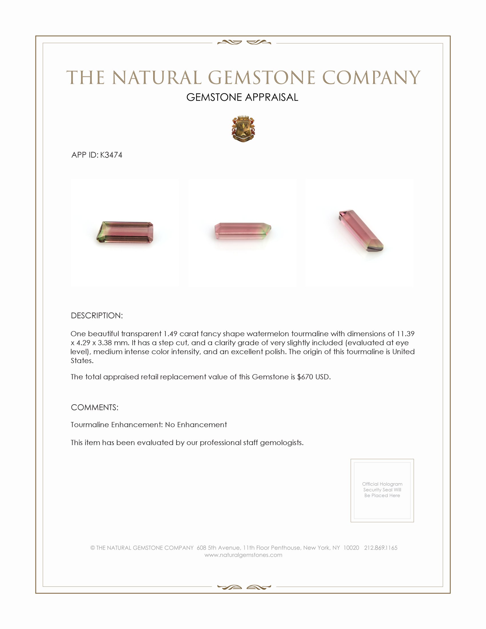 1.49 Ct. Tourmaline from United States