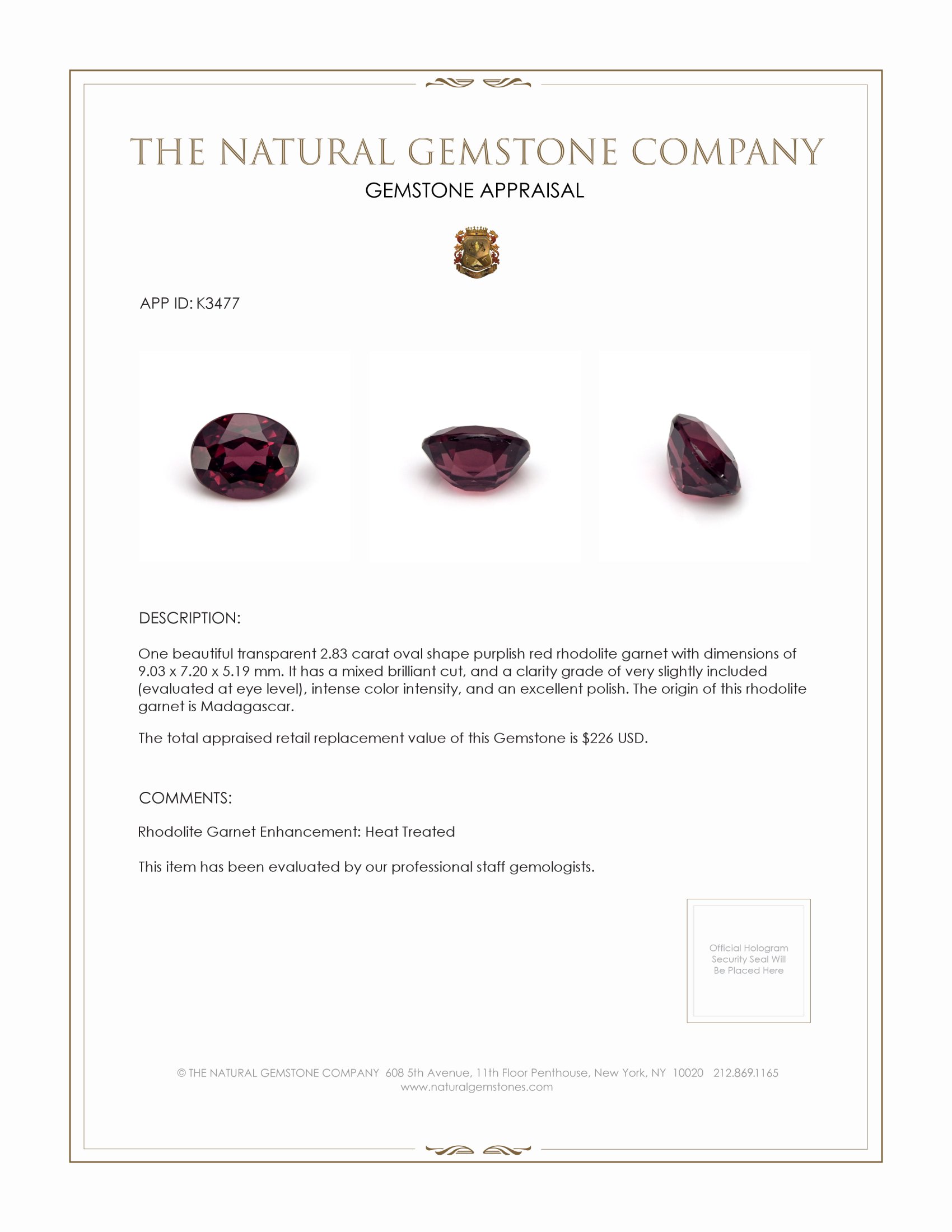 2.83 Ct. Rhodolite Garnet from Madagascar