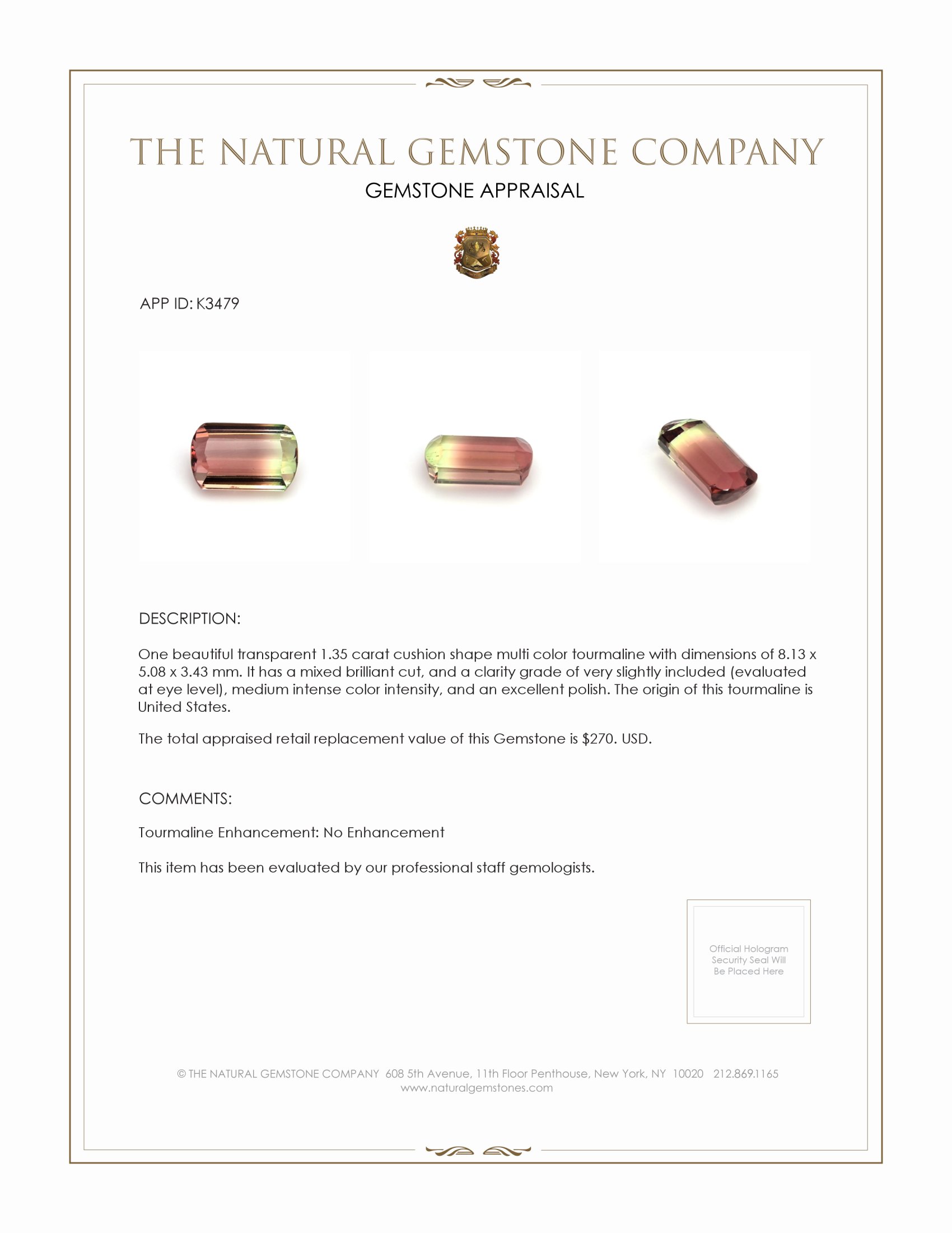 1.35 Ct. Tourmaline from United States