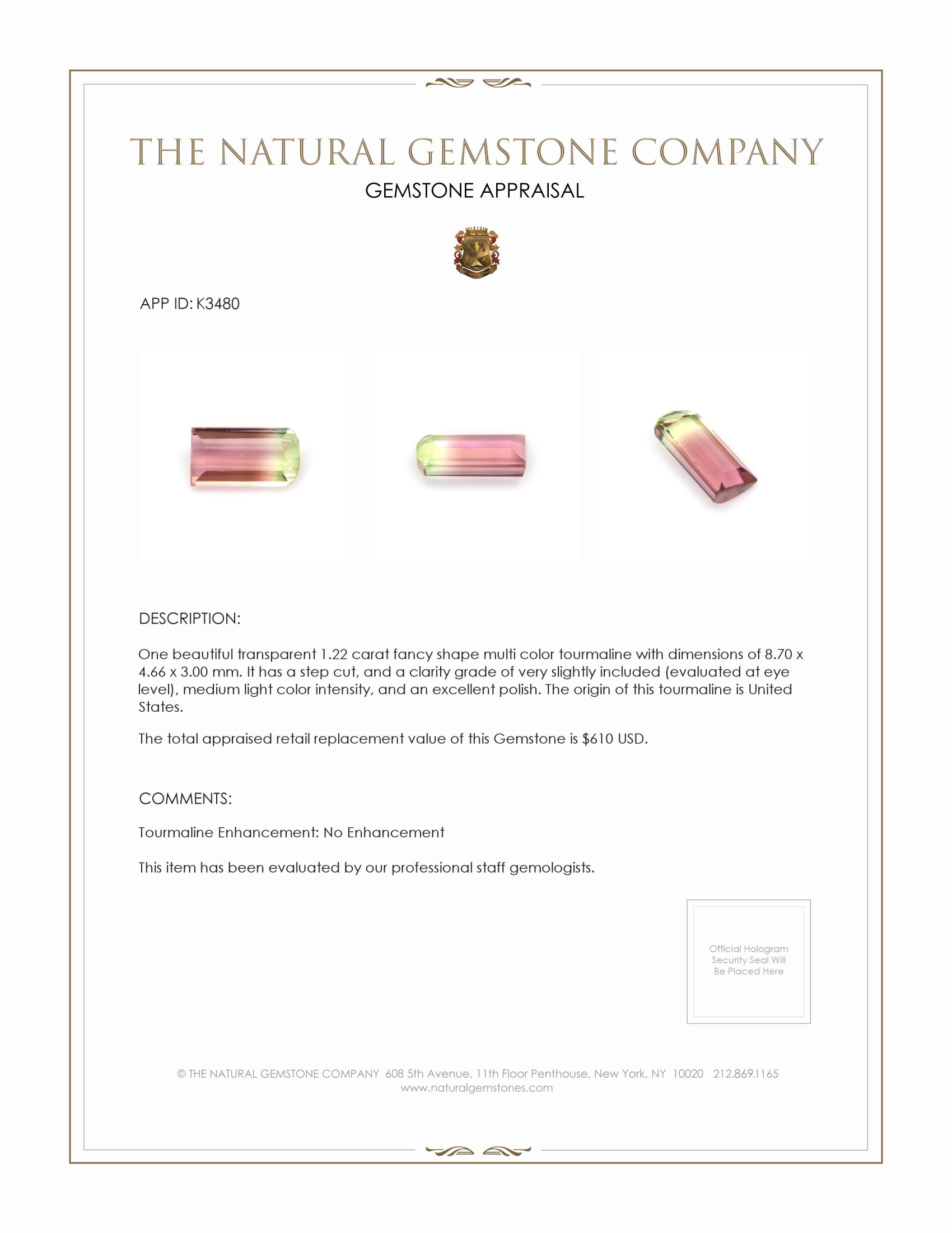 1.22 Ct. Tourmaline from United States