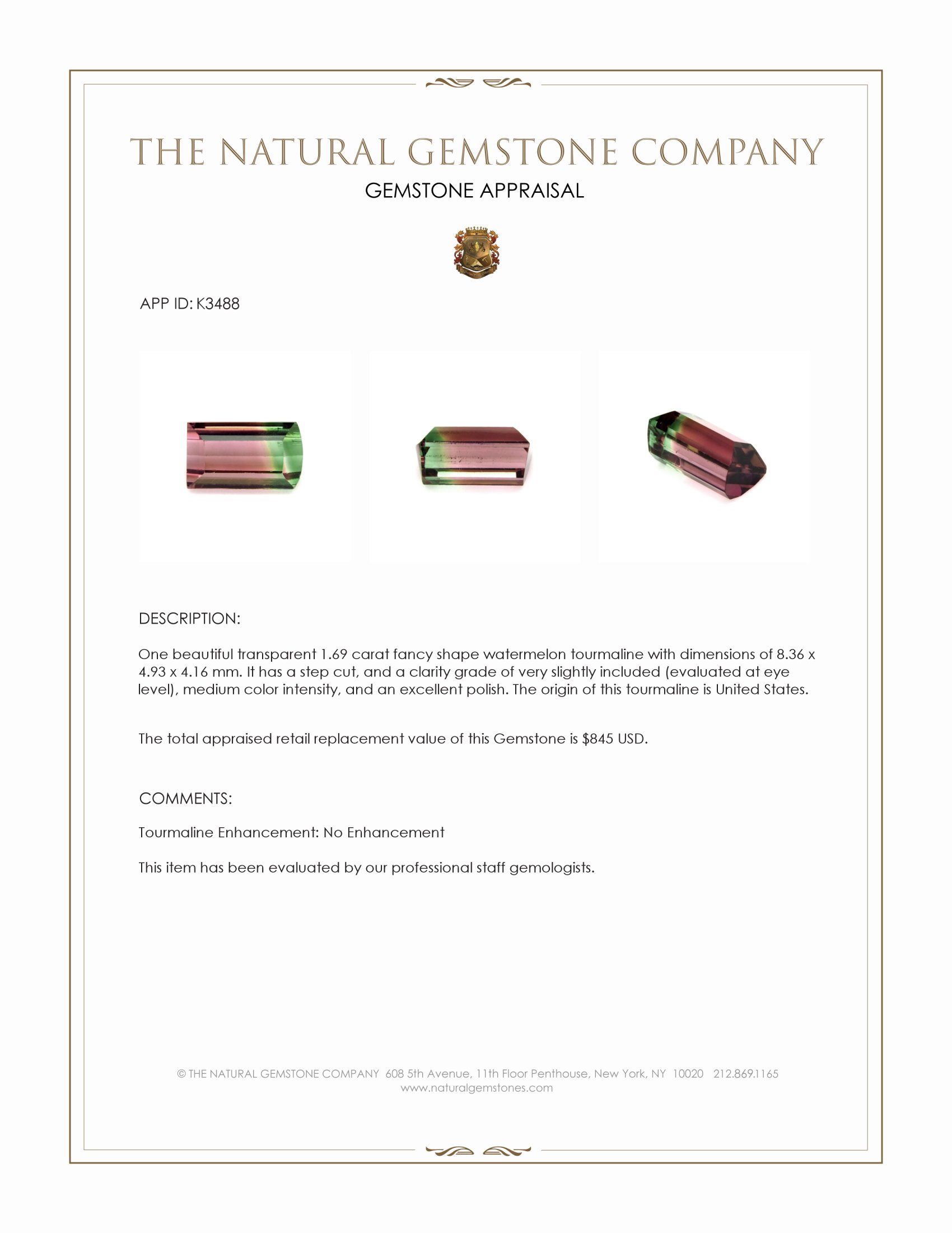 1.69 Ct. Watermelon Tourmaline from United States