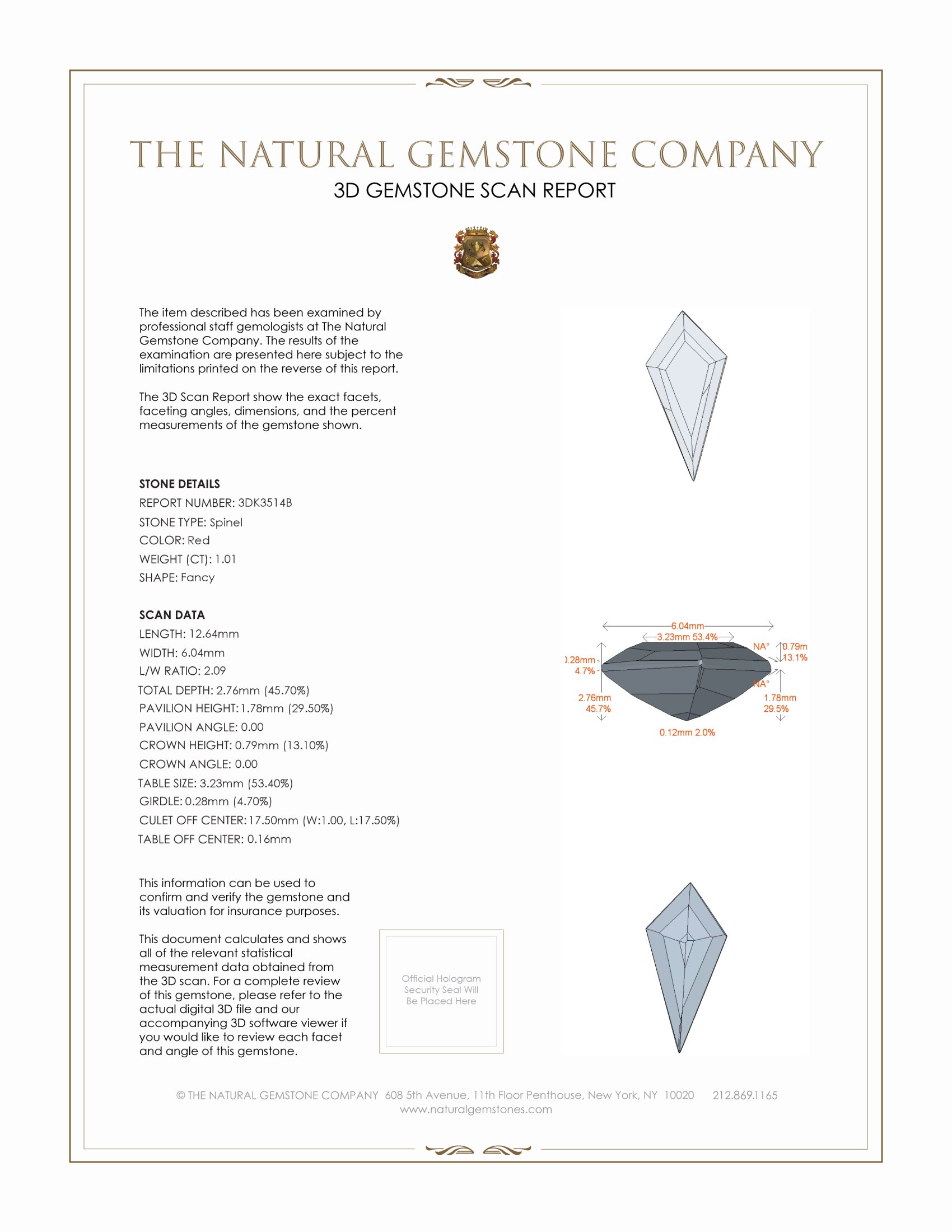 1.01 Ct. Spinel from Burma (Myanmar)