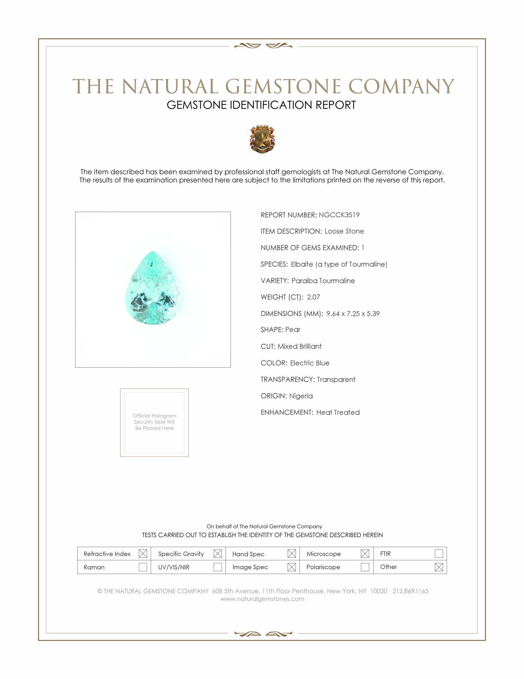 2.07 Ct. Paraiba Tourmaline from Nigeria