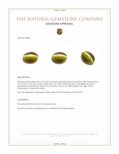 6.13 Ct. Yellowish Green Cabochon Cat’s Eye Chrysoberyl from Ceylon (Sri Lanka) Appraisal