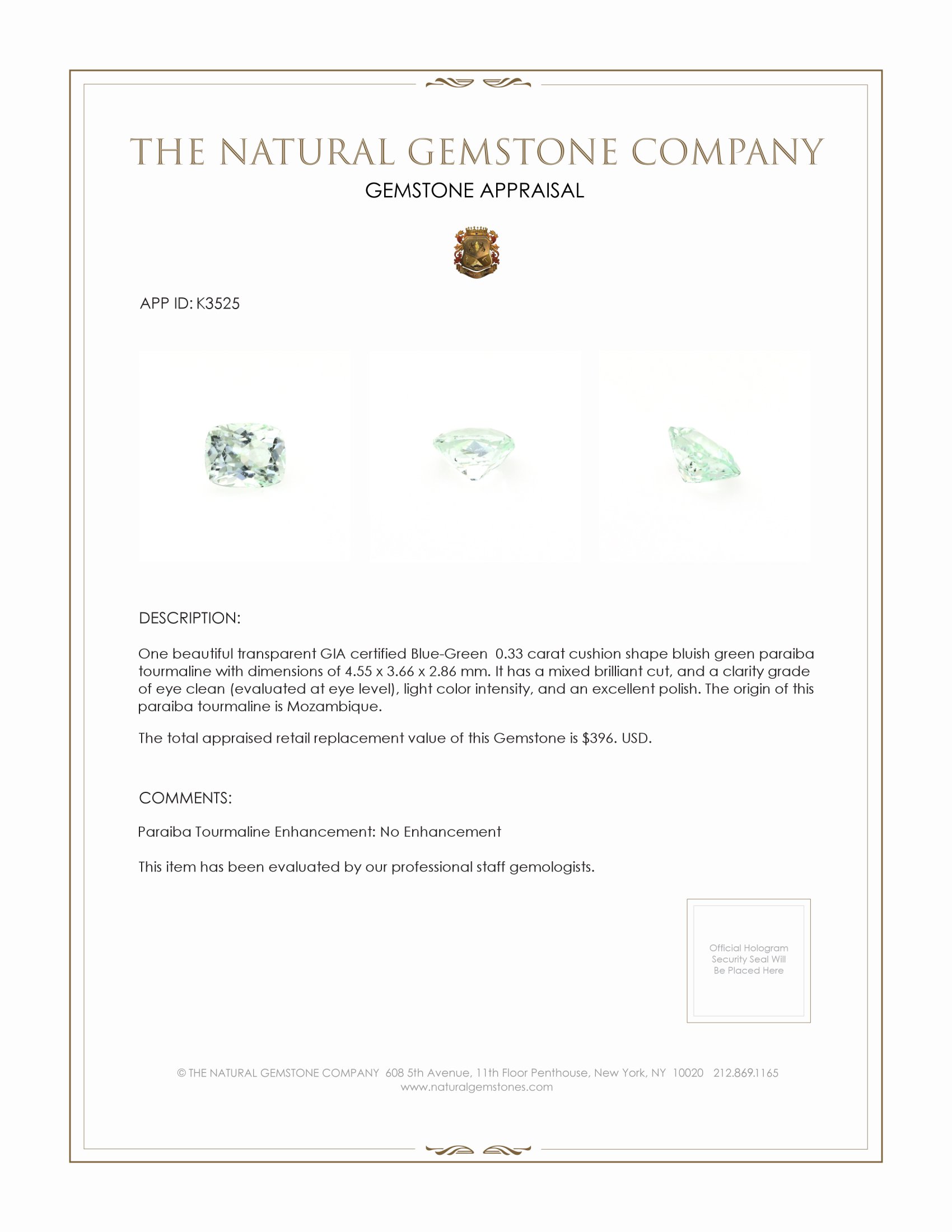 0.33 Ct. Paraiba Tourmaline from Mozambique