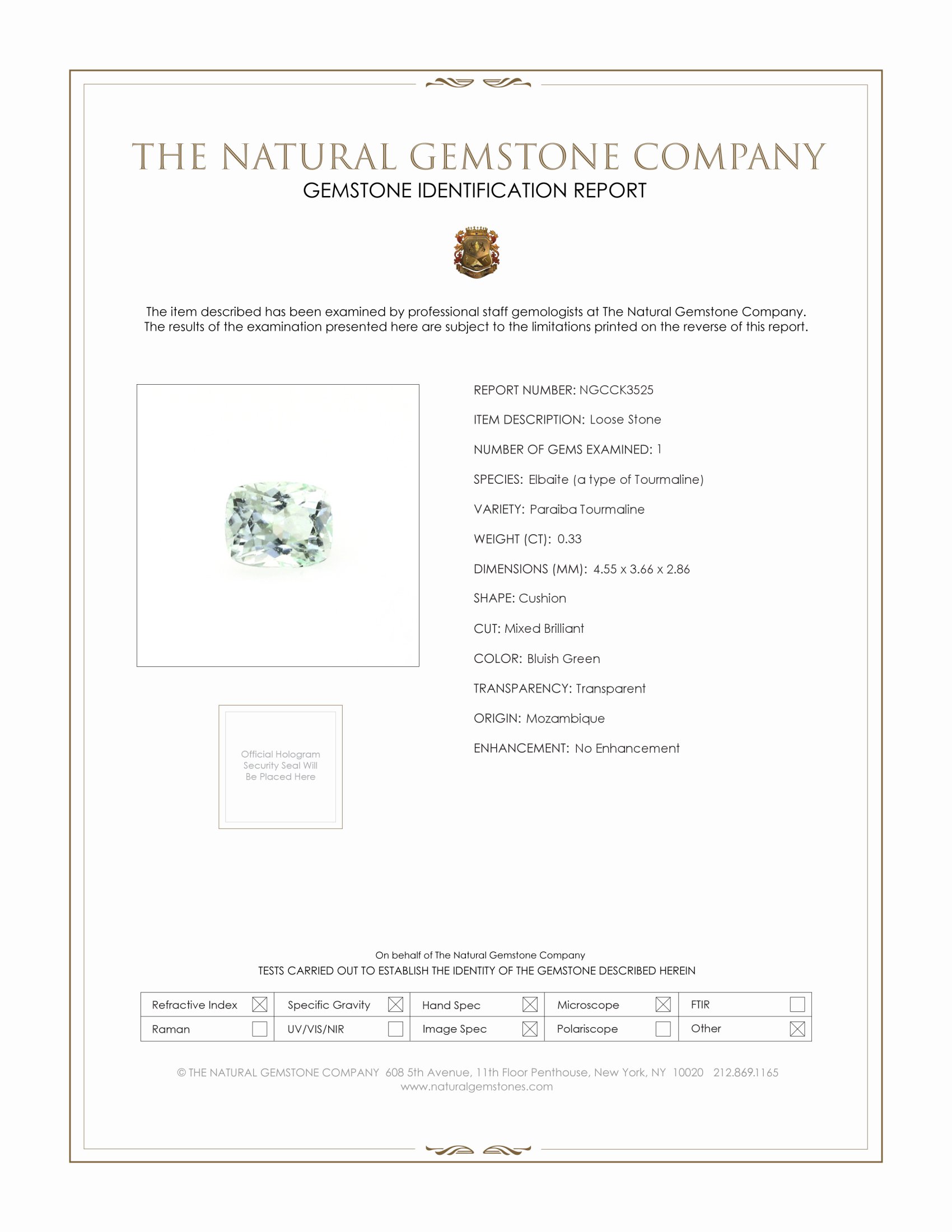 0.33 Ct. Paraiba Tourmaline from Mozambique