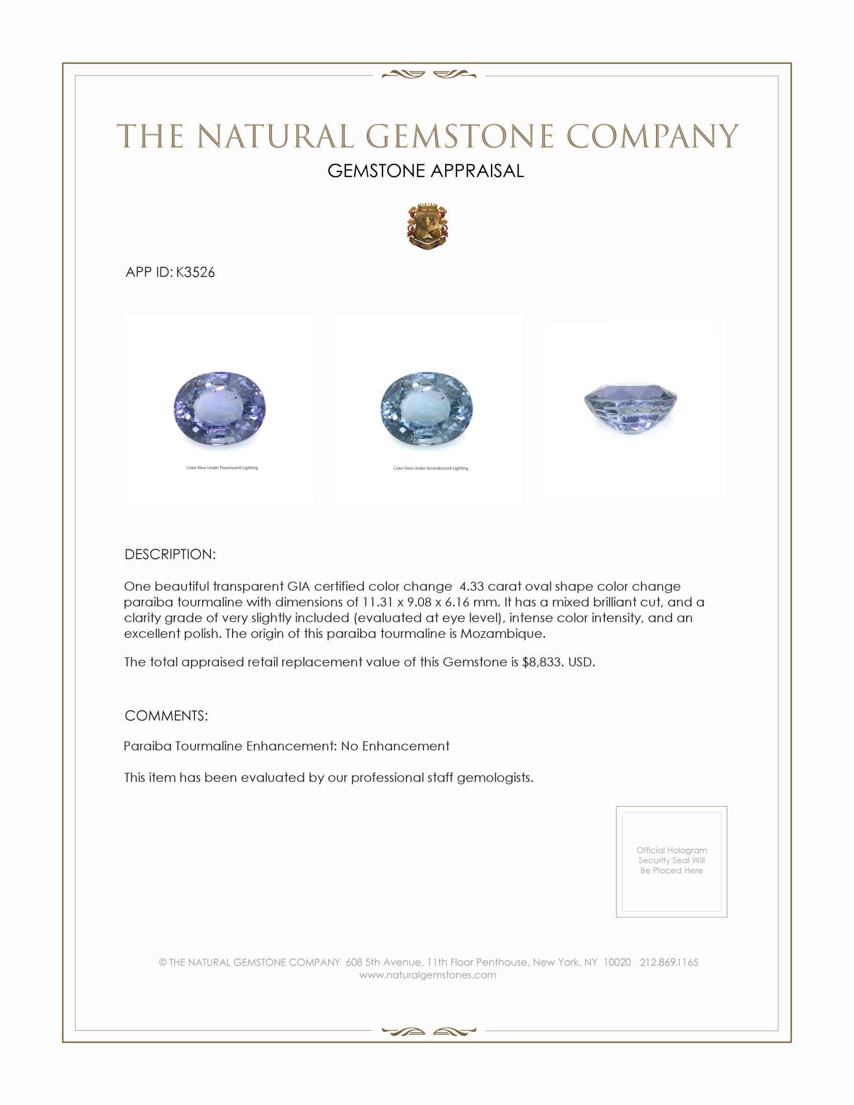 4.33 Ct. Paraiba Tourmaline from Mozambique