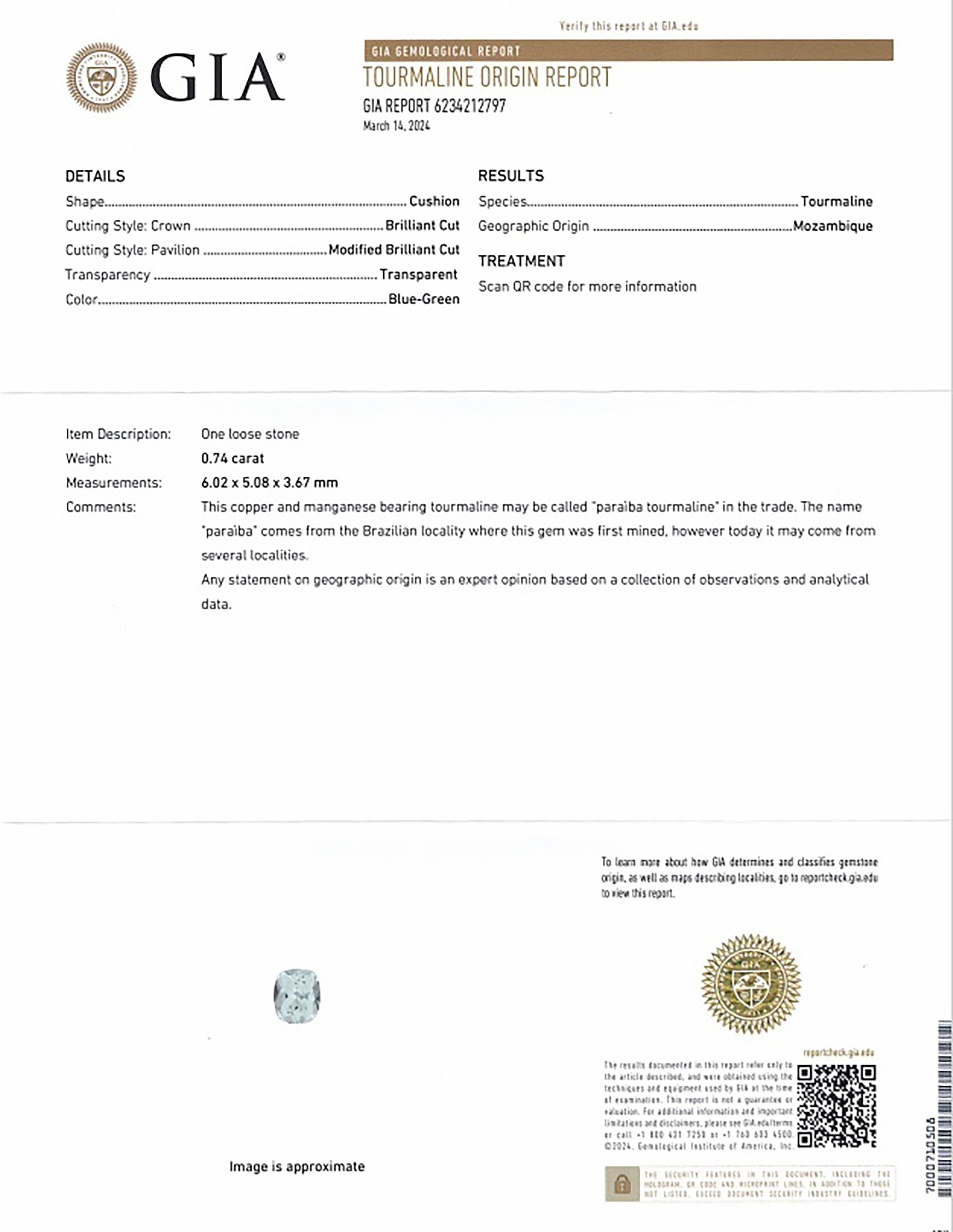 0.74 Ct. Paraiba Tourmaline from Mozambique