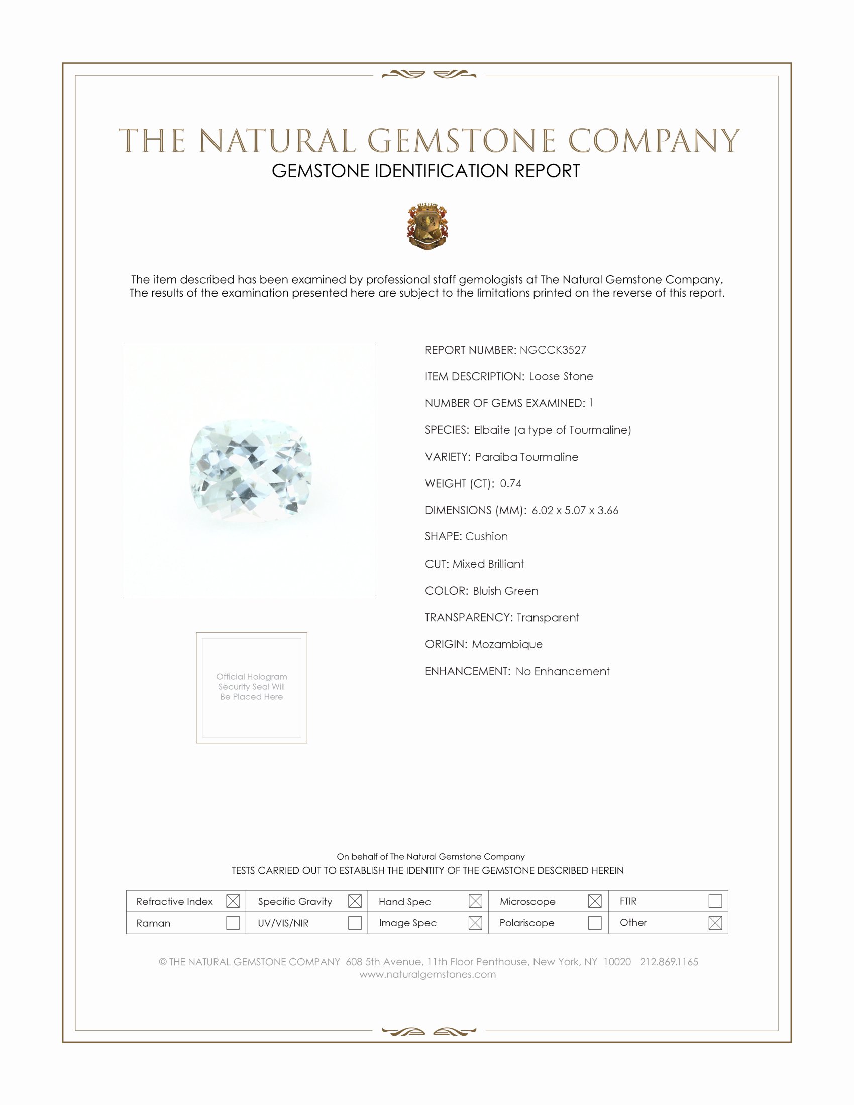 0.74 Ct. Paraiba Tourmaline from Mozambique