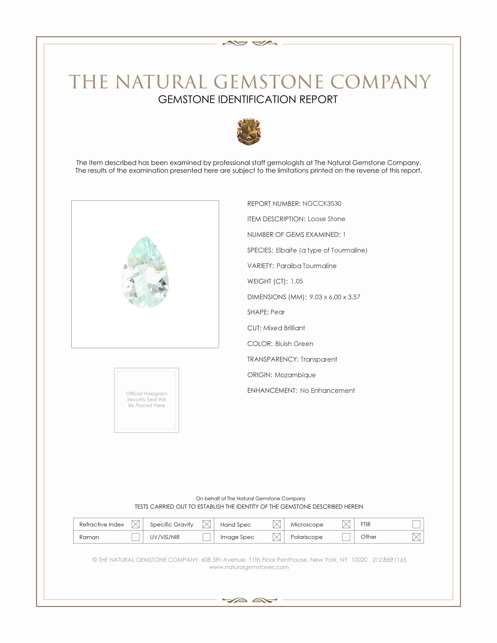 1.05 Ct. Paraiba Tourmaline from Mozambique