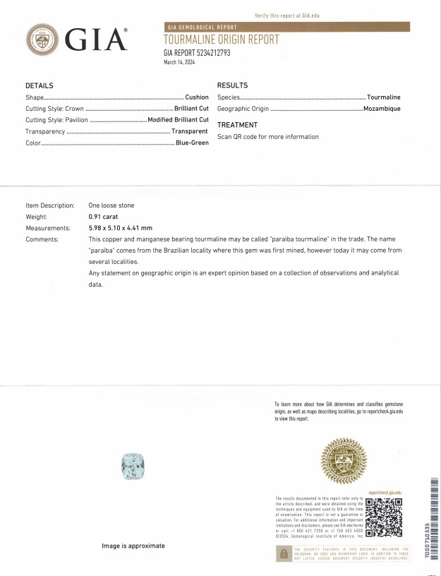 0.91 Ct. Paraiba Tourmaline from Mozambique