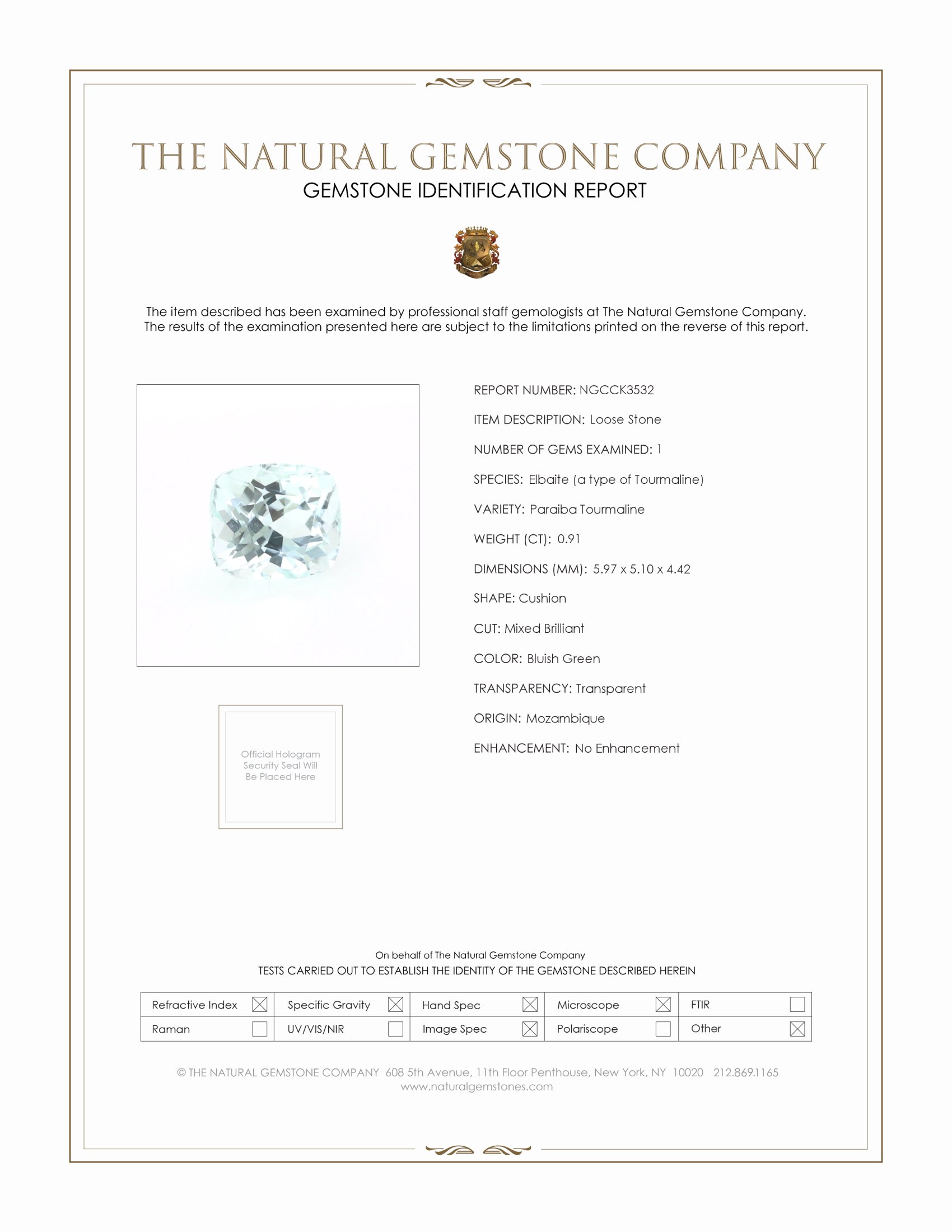 0.91 Ct. Paraiba Tourmaline from Mozambique