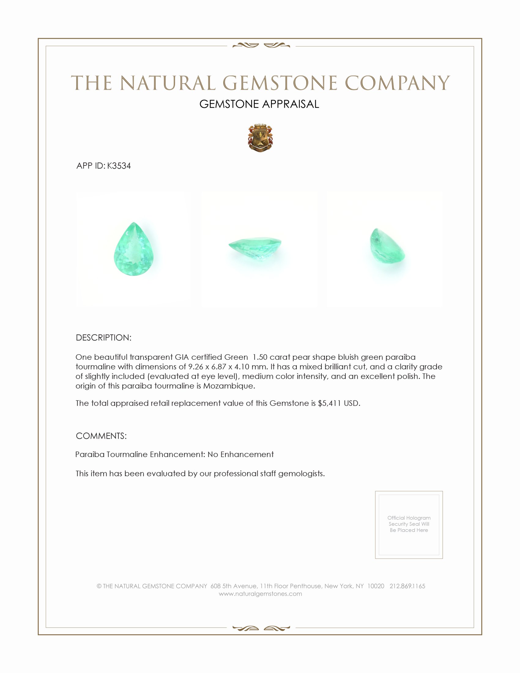 1.50 Ct. Paraiba Tourmaline from Mozambique
