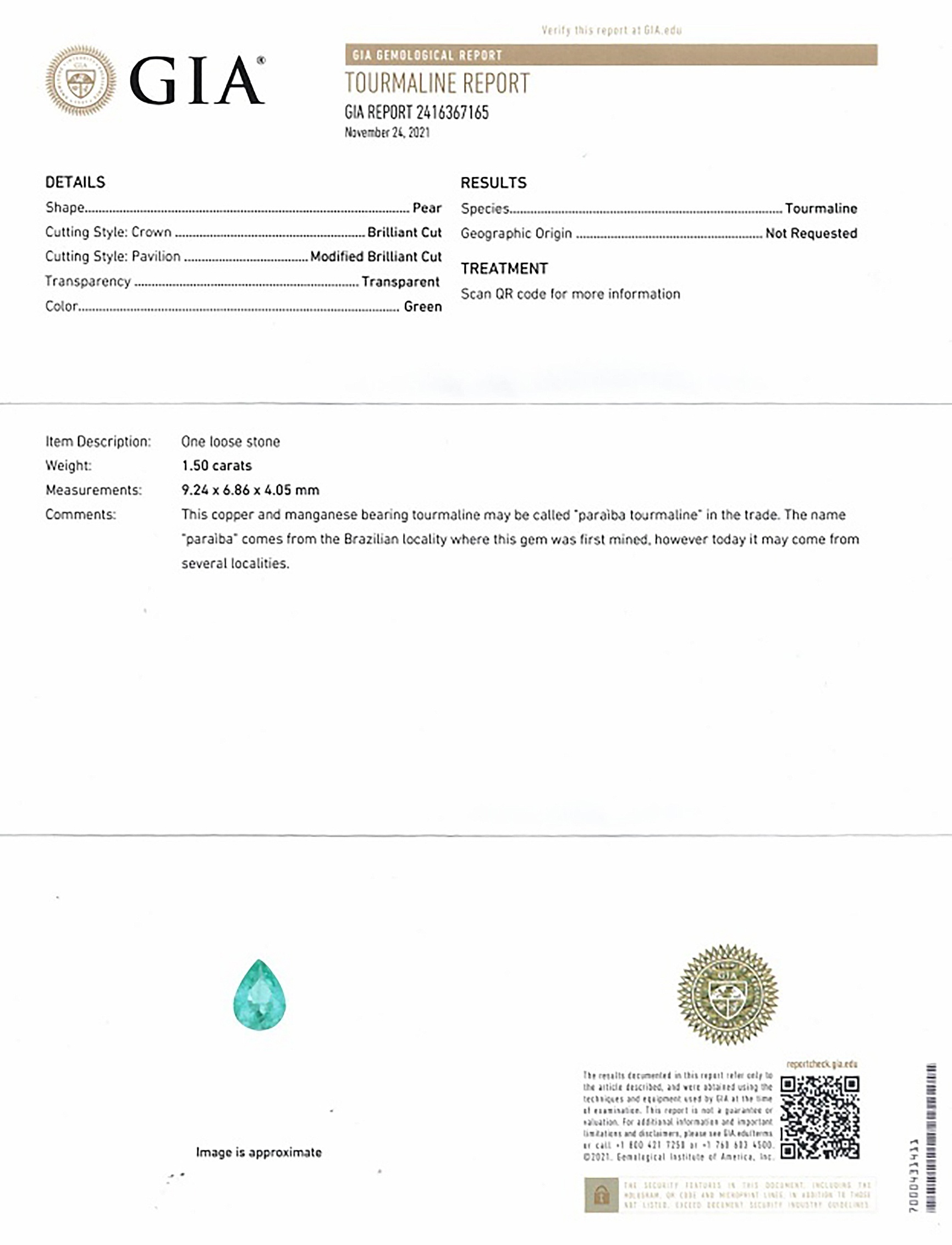 1.50 Ct. Paraiba Tourmaline from Mozambique