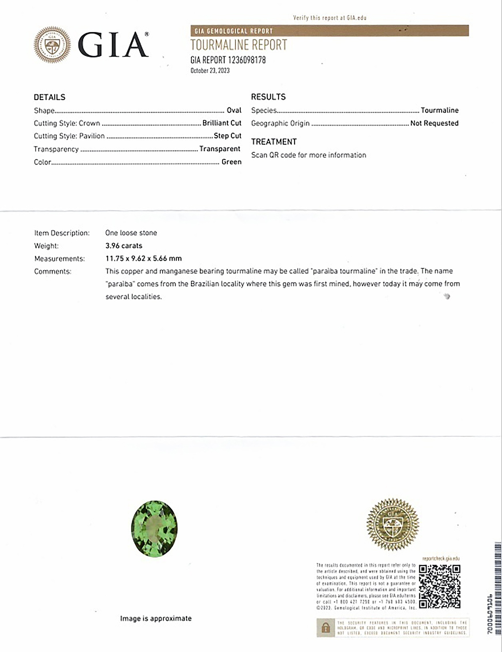 3.96 Ct. Paraiba Tourmaline from Mozambique