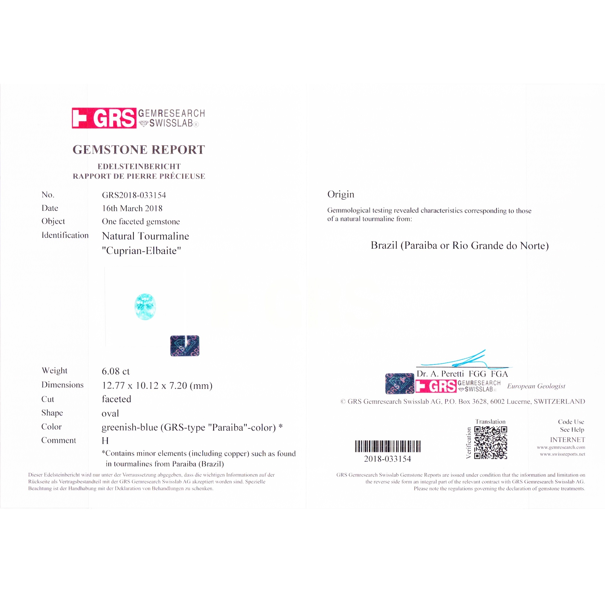 6.08 Ct. Paraiba Tourmaline from Brazil