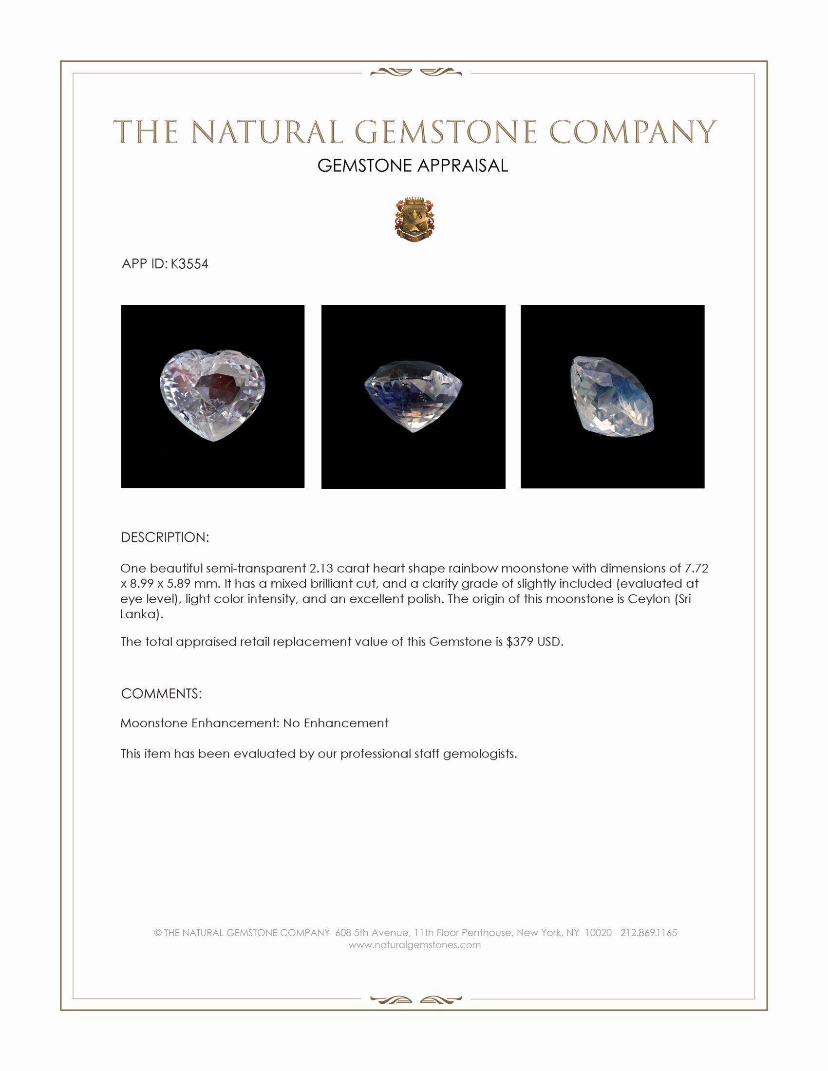 2.13 Ct. Moonstone from Ceylon (Sri Lanka)