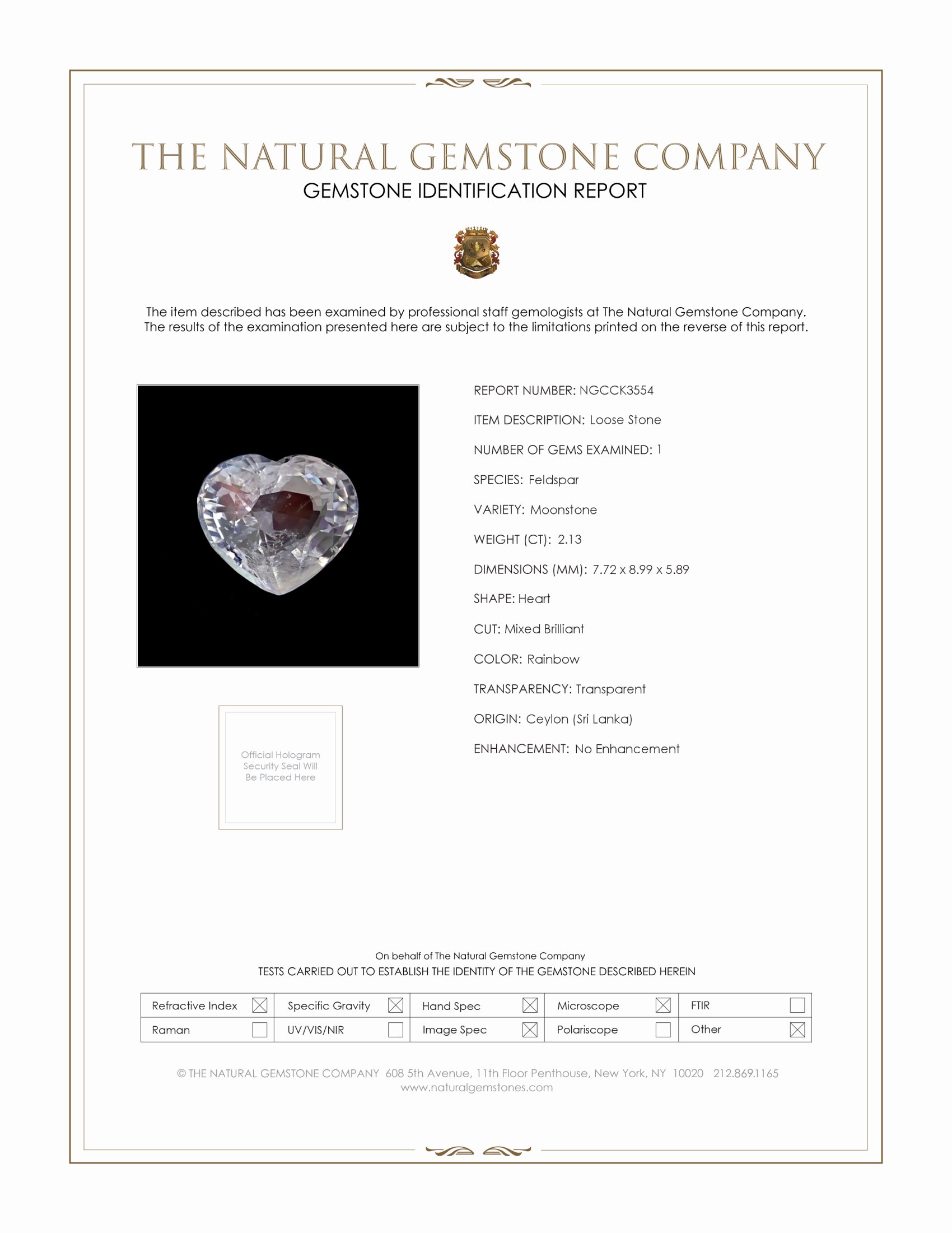2.13 Ct. Rainbow Moonstone from Ceylon (Sri Lanka)