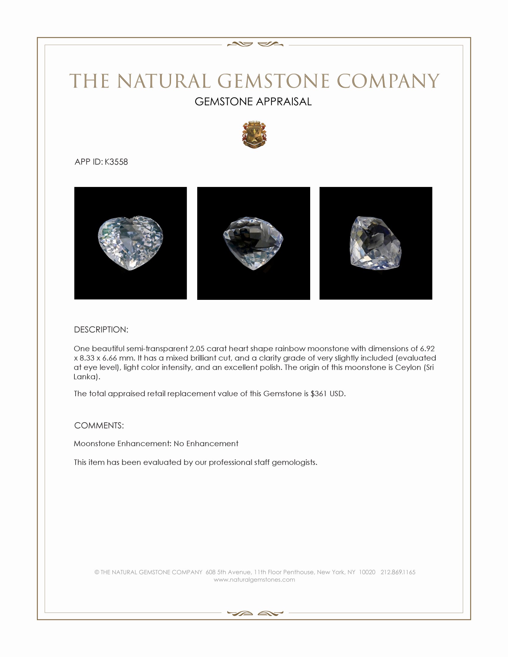 2.05 Ct. Moonstone from Ceylon (Sri Lanka)